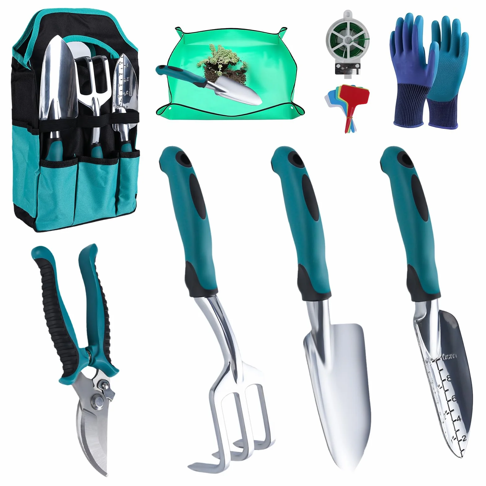 Zestaw narzędzi ogrodowych, 9 sztuk ręcznych narzędzi ogrodowych, praktyczna torba do przechowywania i uchwyt antypoślizgowy, idealne prezenty ogrodowe dla kobiet i mężczyzn