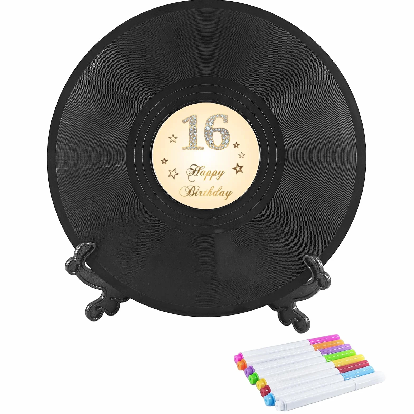 Płyta winylowa 'Sweet 16 Birthday' dekoracje 38 cm x 11,15 cm, dekoracje na 16. urodziny, przyjęcie, plakat, alternatywa dla księgi gości na 16. urodziny, świetny prezent dla dziewcząt lub chłopców