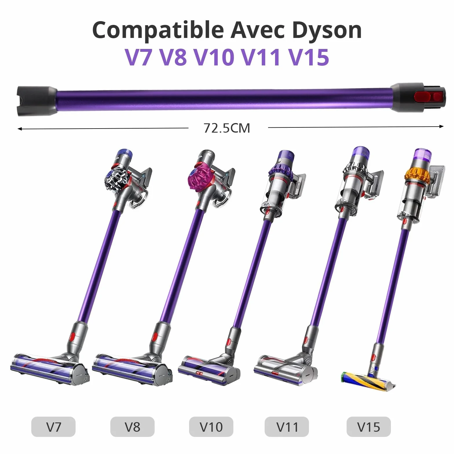 Rura Teleskopowa Kompatybilna z Dyson V15, V11, V10, V8, V7 - Rura Przedłużająca do Odkurzacza z 2 Małymi Szczotkami, 73 x 5 x 5 cm