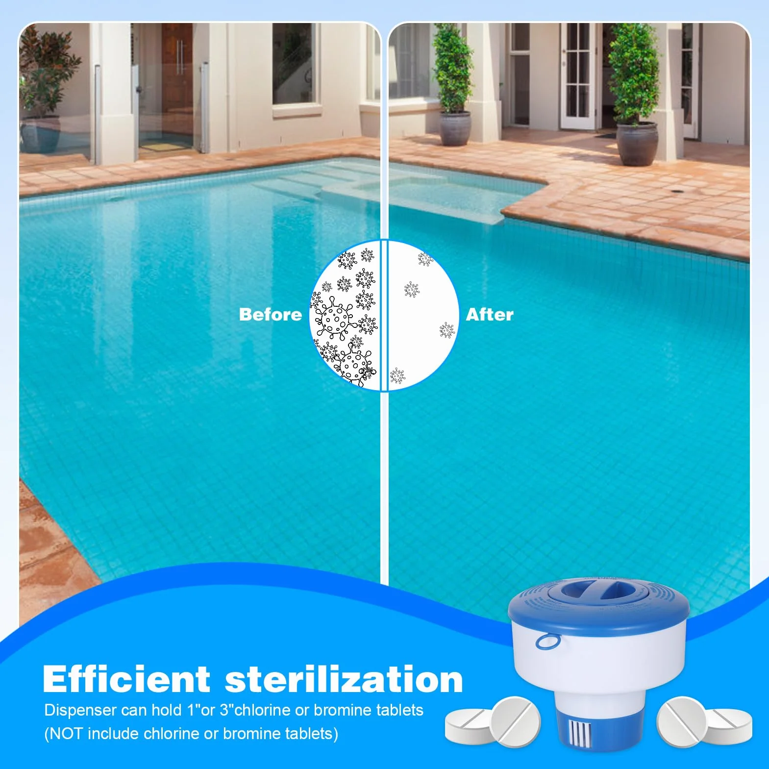 Zocipro Dozownik chloru basenu, 17 cm pływający dozownik chloru, pływak chemiczny z basenem chemicznym, pływak chloru do basenu, SPA