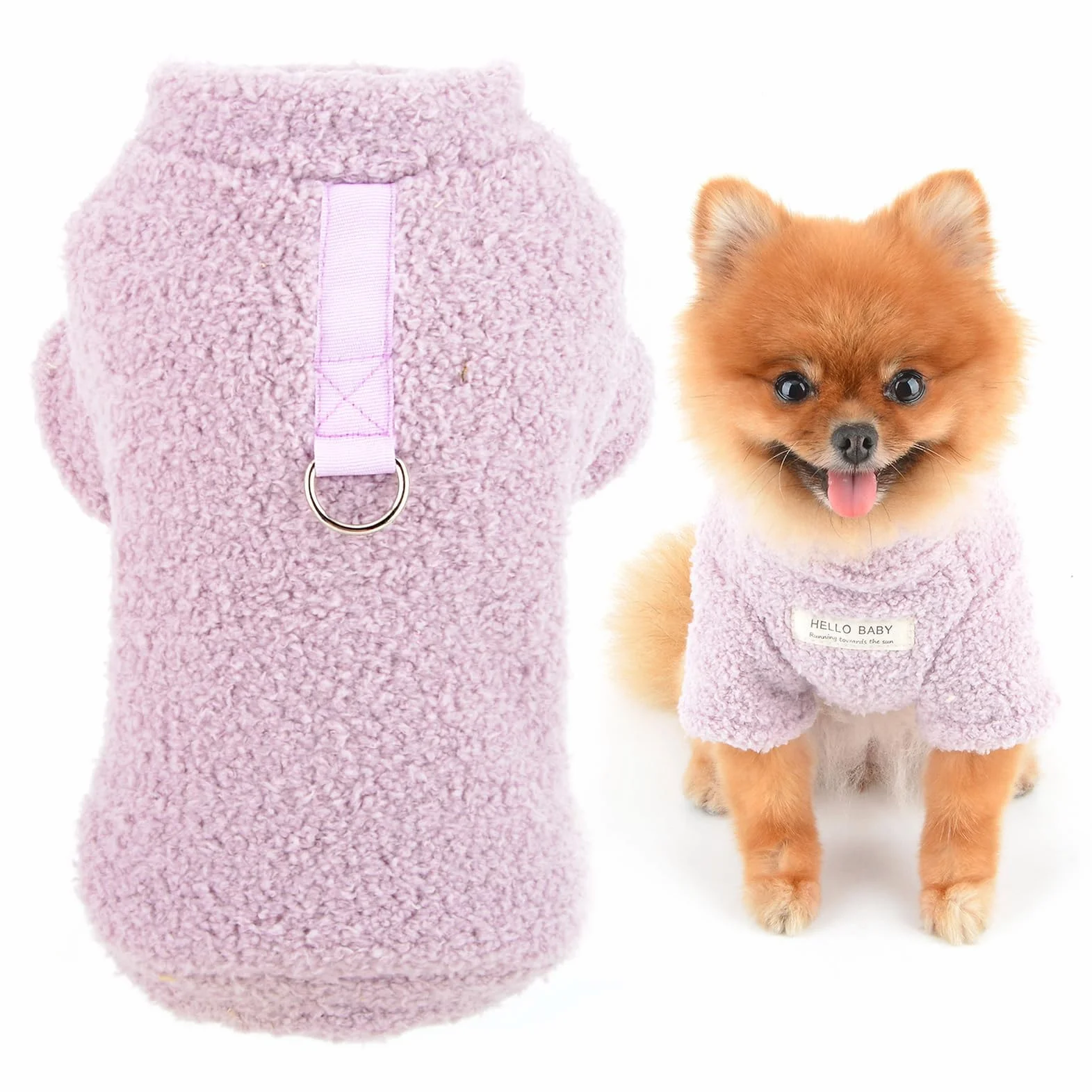 SMALLLEE_LUCKY_STORE Sweter polarowy dla małych psów, solidna bluza dla zwierząt domowych z naszywką z literą i D-ringiem, stroje dla szczeniaków Yorkie chihuahua ciepłe ubrania zimowa jesienna