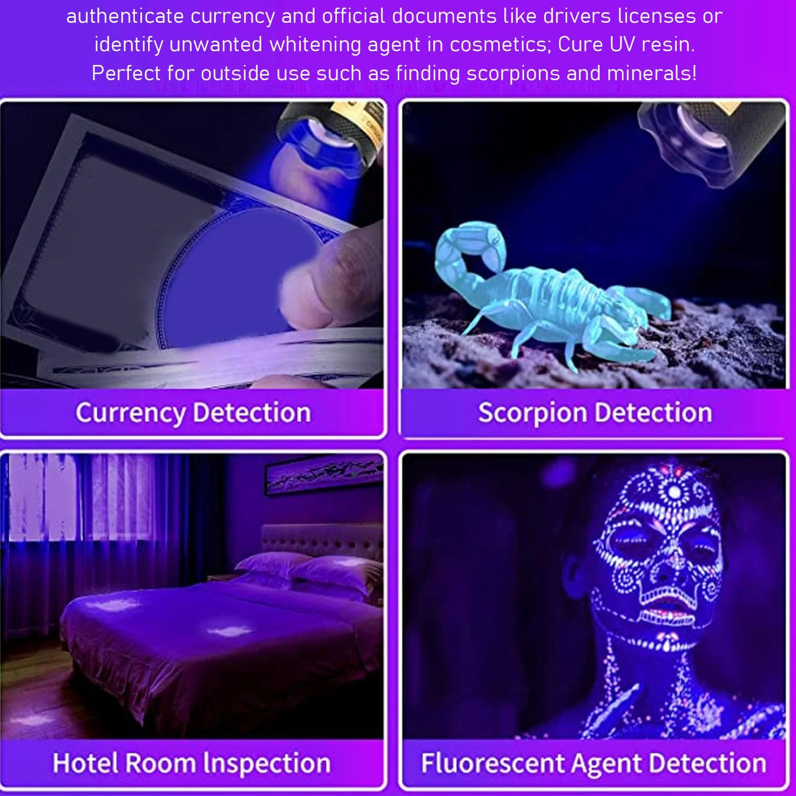Latarka UV Blacklight 395nm, Wykrywacz Plam Moczu Psa i Kota, Utwardzanie Żywicą