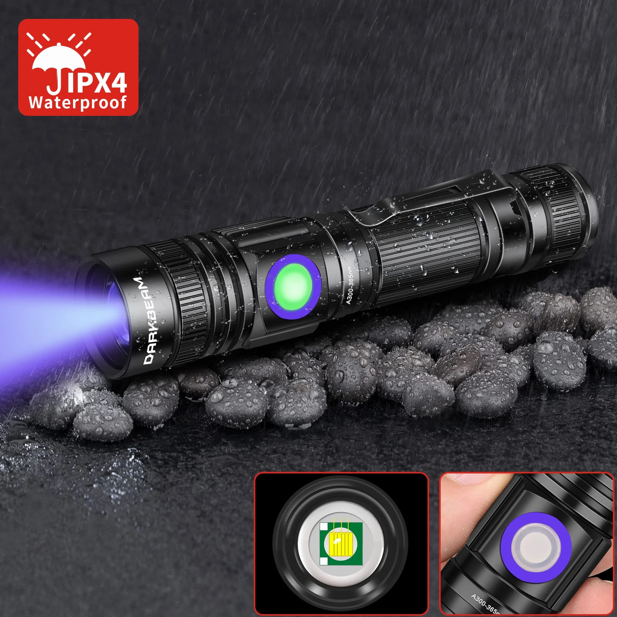 DARKBEAM Latarka UV 365 nm USB Lampa Wooda Czarne Światło Mini LED do utwardzania żywicy z okularami UV