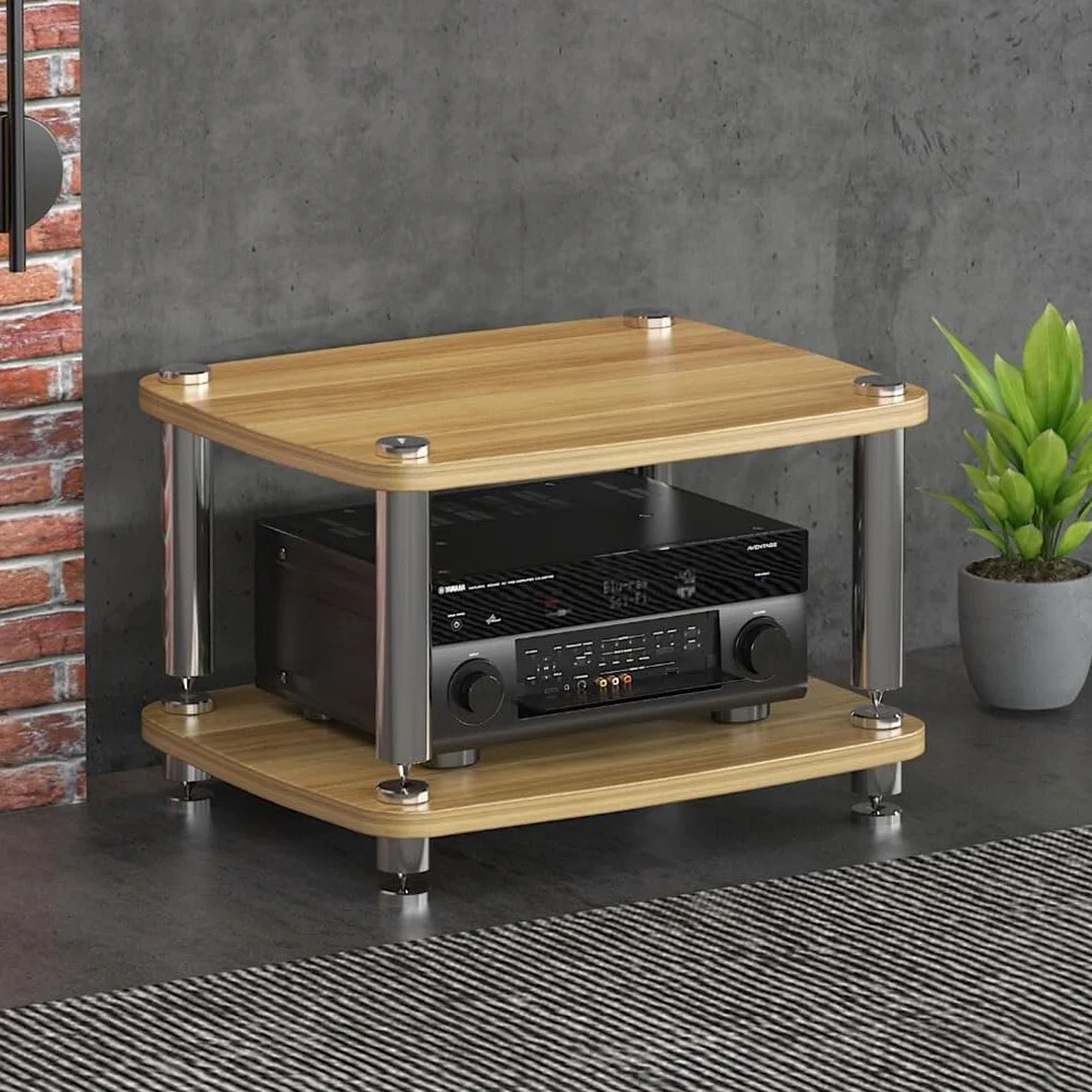 4-warstwowy stojak do szafki audio HiFi – stojak na płyty MDF z amortyzującymi nóżkami, półka na wzmacniacz mocy, drewniane wykończenie, 60 x 48 x 38 cm, idealny dla audiofilów i miłośników muzyki
