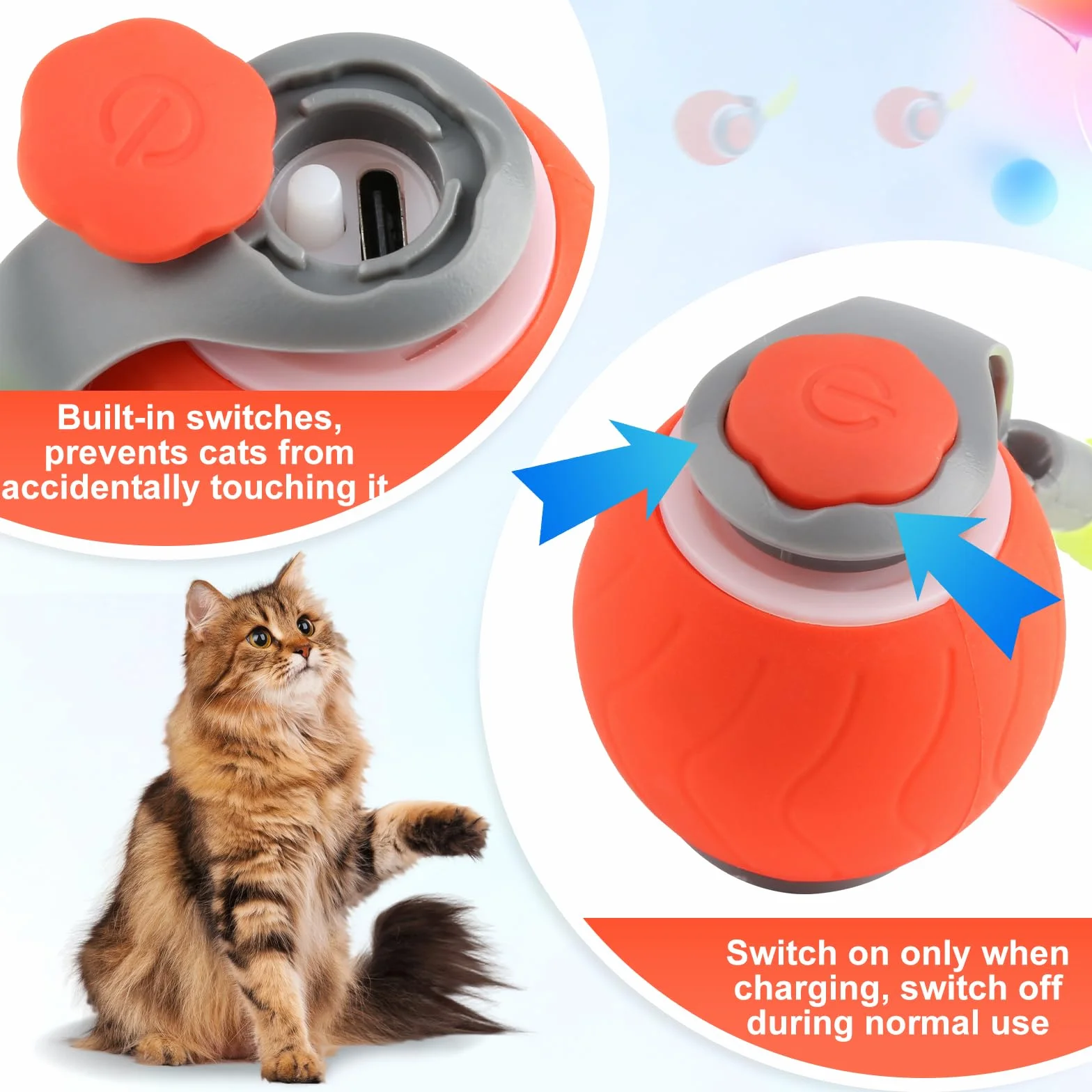 Elektryczna zabawka dla kota Magic Ball pies z ogonem inteligentna interaktywna piłka ładowana przez USB pomarańczowa