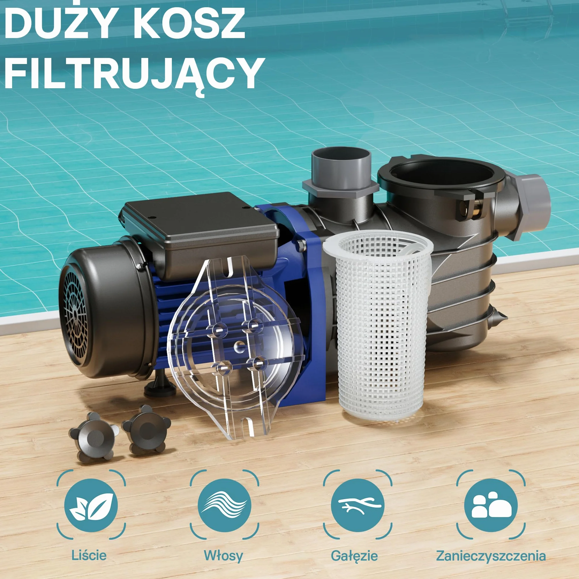 WilTec Pompa basenowa 13200 l/h, 370 W cicha pompa filtrująca i cyrkulacyjna, skuteczna pompa wodna do basenu, trwała i antykorozyjna konstrukcja