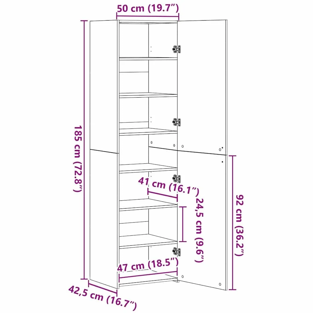 vidaXL Highboard 2 pcs Czarny Dąb 50 x 42,5 x 185 cm, Nowoczesny prostokątny wysoki kredens, pojemna szafka, stylowy mebel do organizacji w salonie