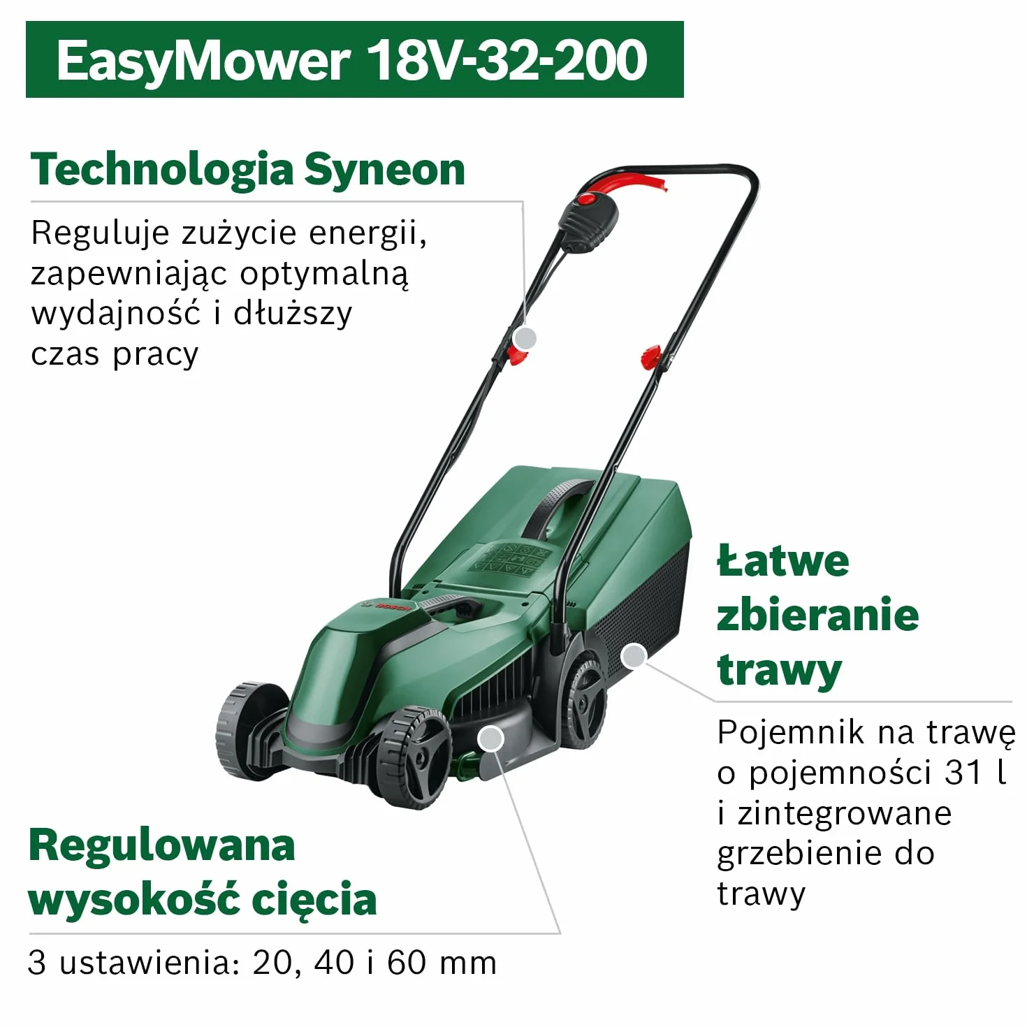 Bosch Home and Garden Kosiarka Akumulatorowa Bosch EasyMower 18V-32-200, 1 Akumulator 4 Ah, System 18V, Szerokość Cięcia 32 cm, Opakowanie Kartooptymalne