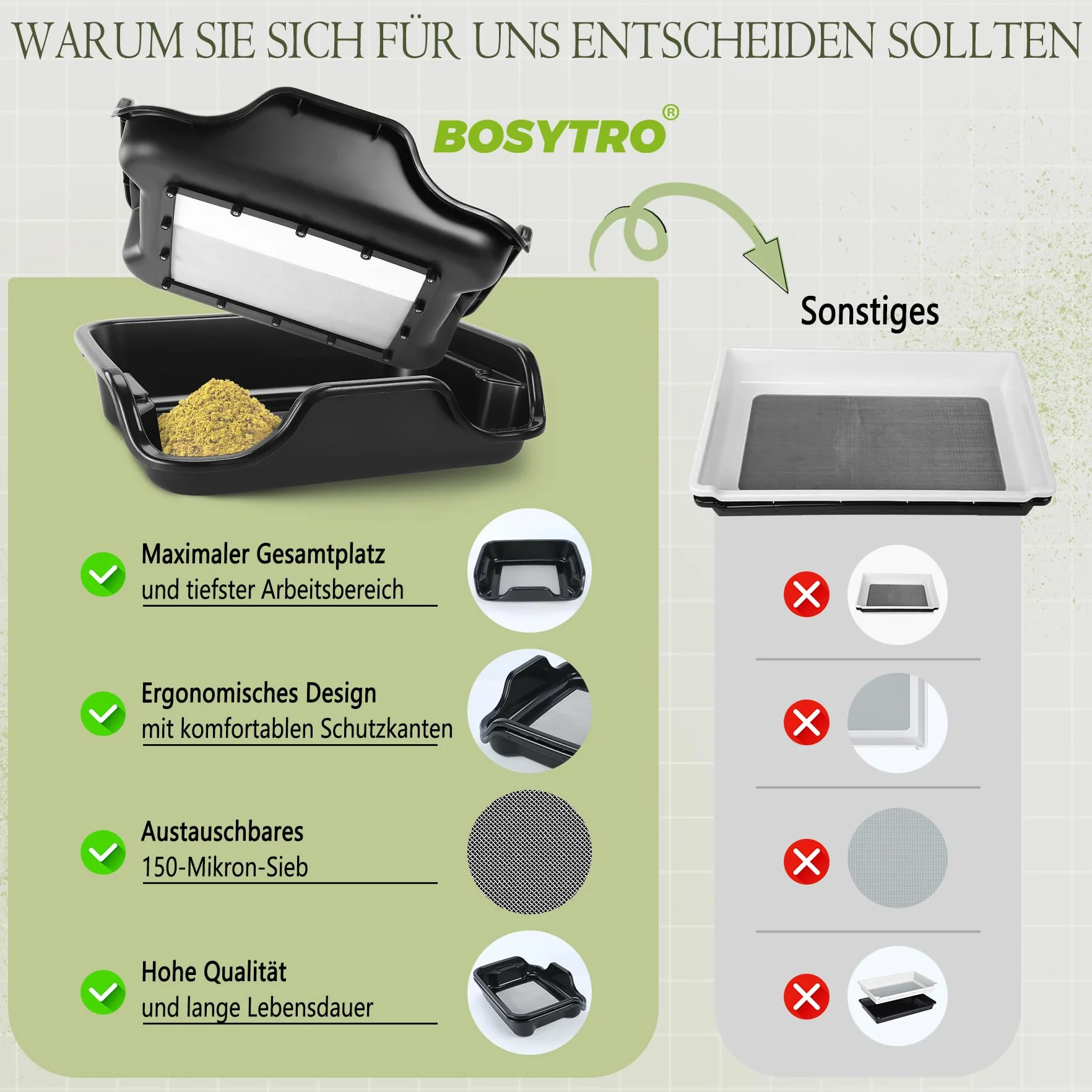Taca na ścinki, Premium zestaw na ścinki z sitkiem na pyłek 150 mikronów, Ergonomiczna tacka na ścinki, Zawiera 4 pary nożyc, 2 antystatyczne szczotki, lupa, 2-stopniowe sito do suszenia