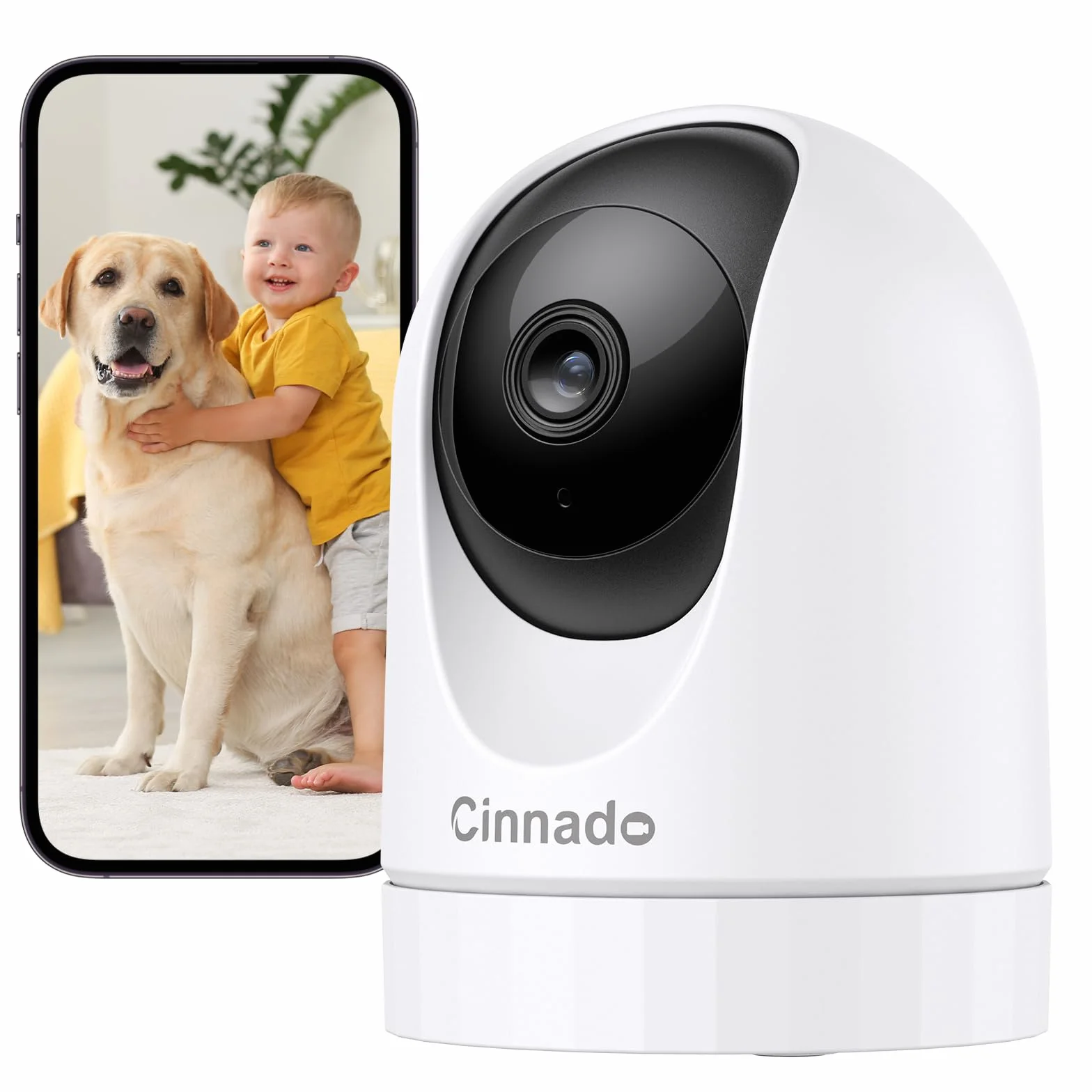 Cinnado Kamera bezpieczeństwa WiFi wewnętrzna 2K 360° z śledzeniem ruchu, inteligentna CCTV bezprzewodowa