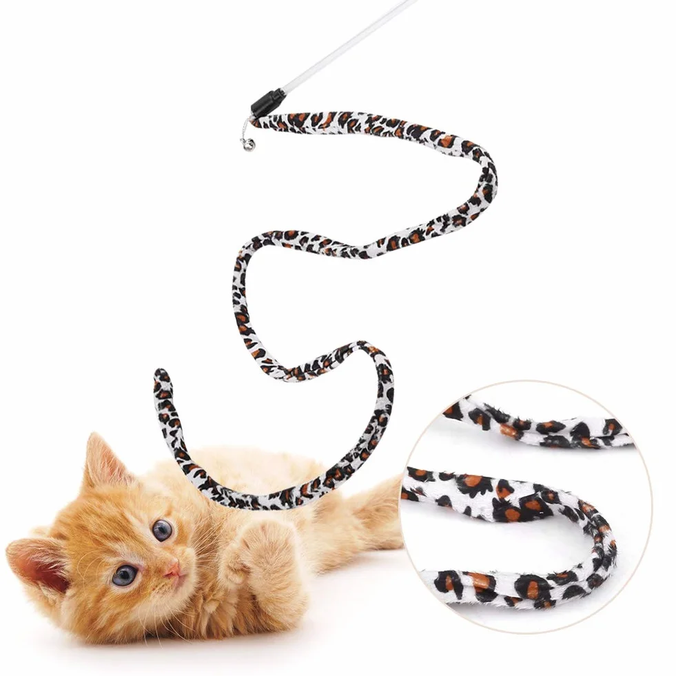 Cat Teaser Stick Chaser Zauberstab Leopard Print Tail mit Bell für Katzen