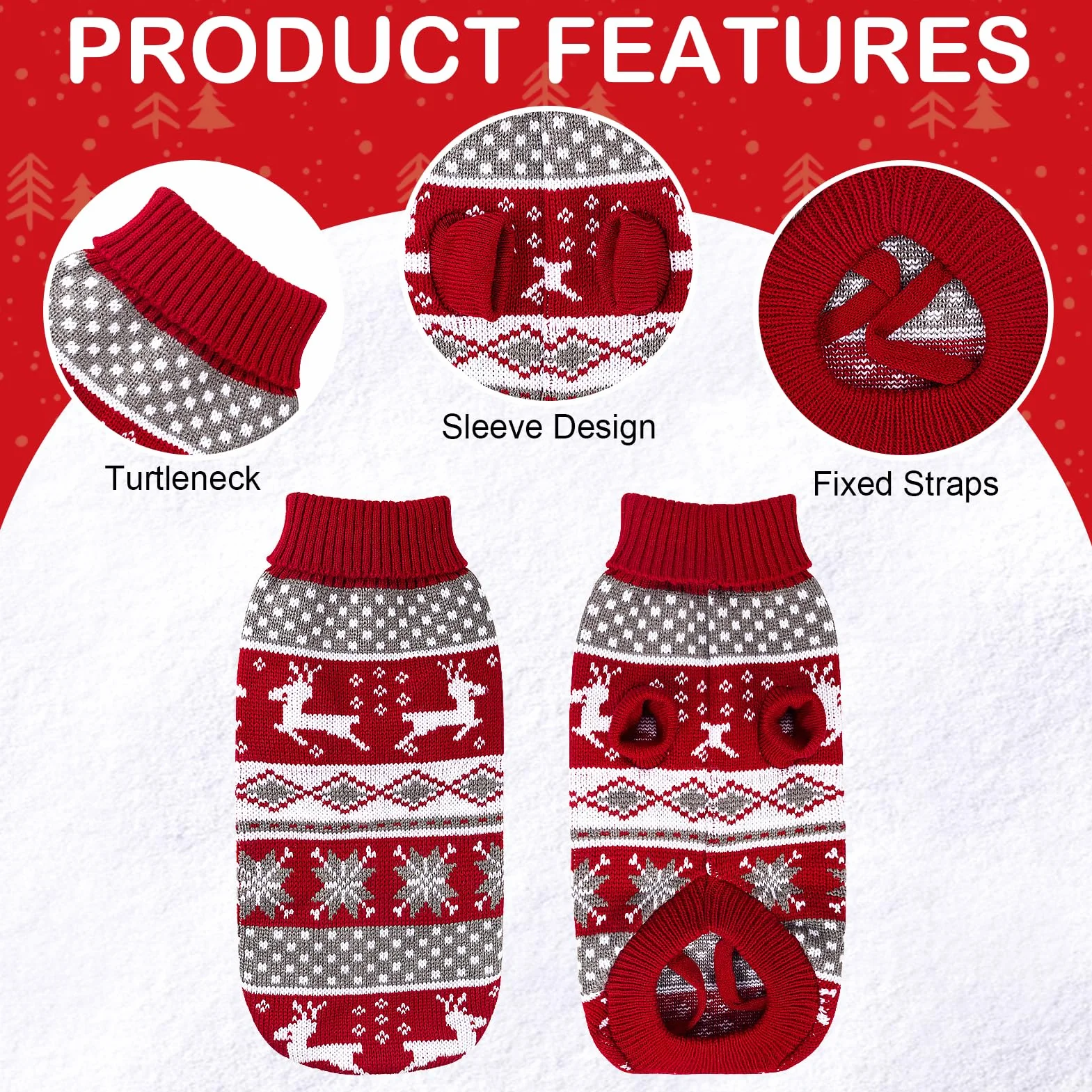 Kiiwah Sweter bożonarodzeniowy dla psa, dzianinowy sweter dla małego psa i kota, sweter dla psa, ciepły golf, ubrania dla kotów, sweter na zimę, rozmiar L
