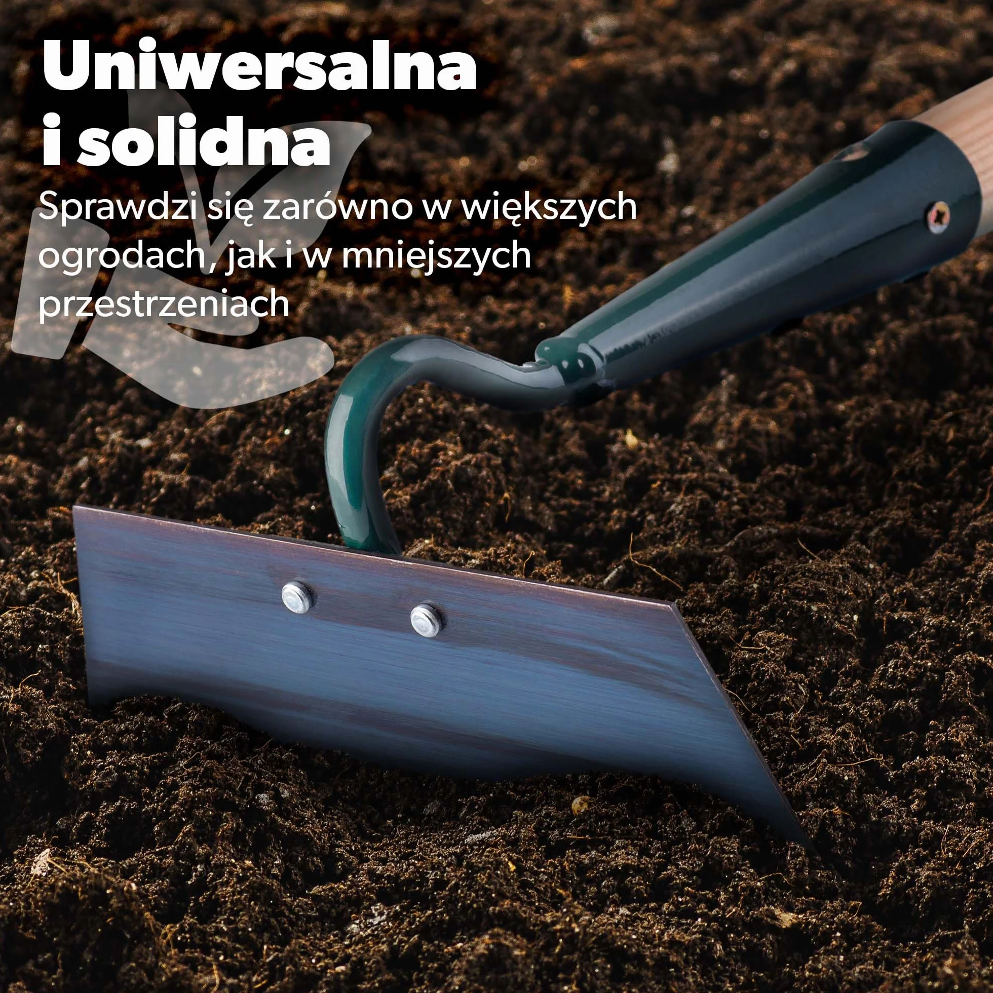 KADAX Motyka ogrodowa 16 cm z drewnianym trzonkiem, metalowe ostrze dla trwałości, pewny chwyt, do spulchniania, napowietrzania i pielenia grządek