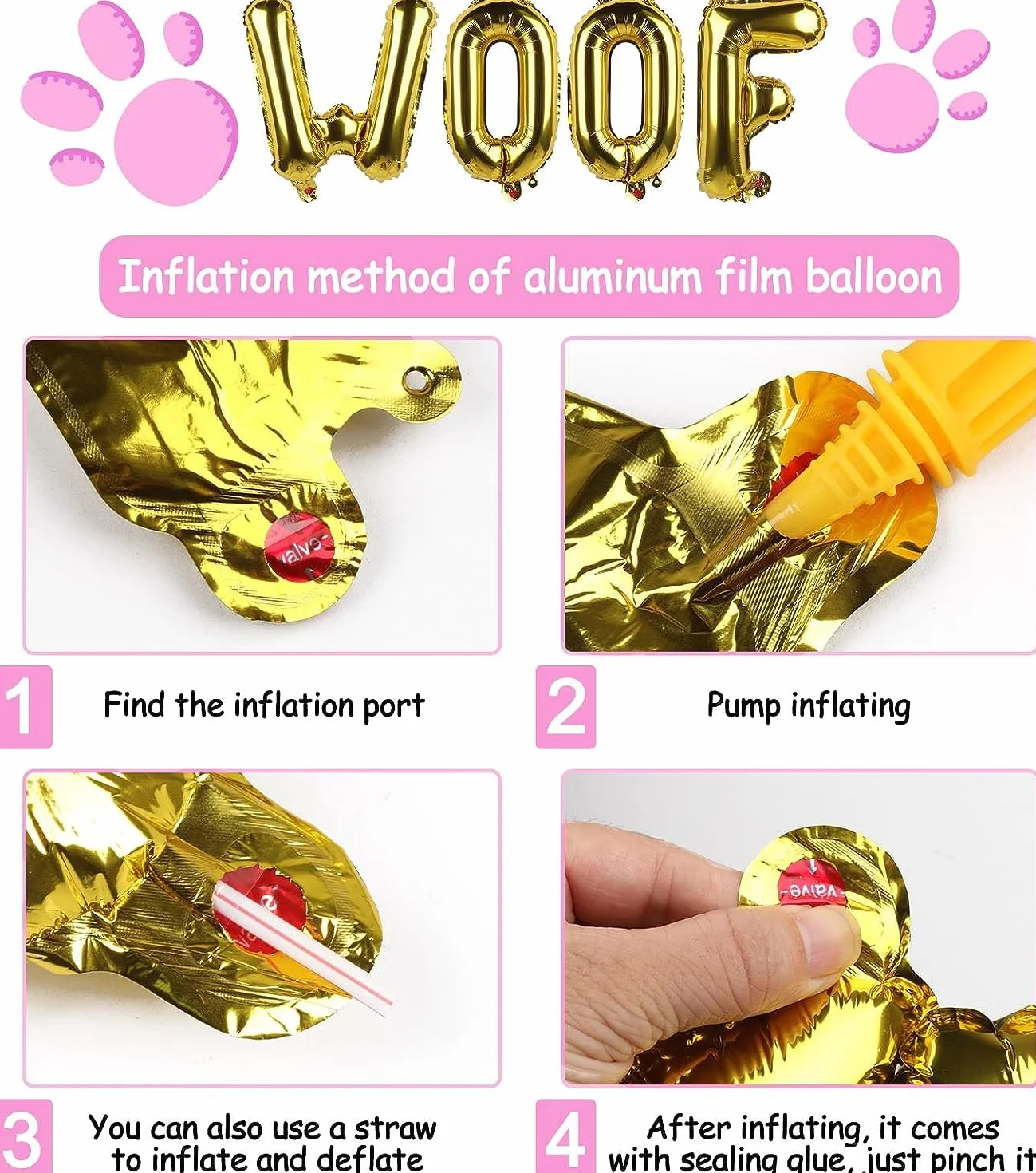 Dekoracja urodzinowa dla psa, chusta na szyję dla psa, chusta urodzinowa WOOF, balony z napisem "Happy Birthday", baner z nadrukiem Psiego, balony, muszka, kołnierz do dekoracji zwierząt domowych