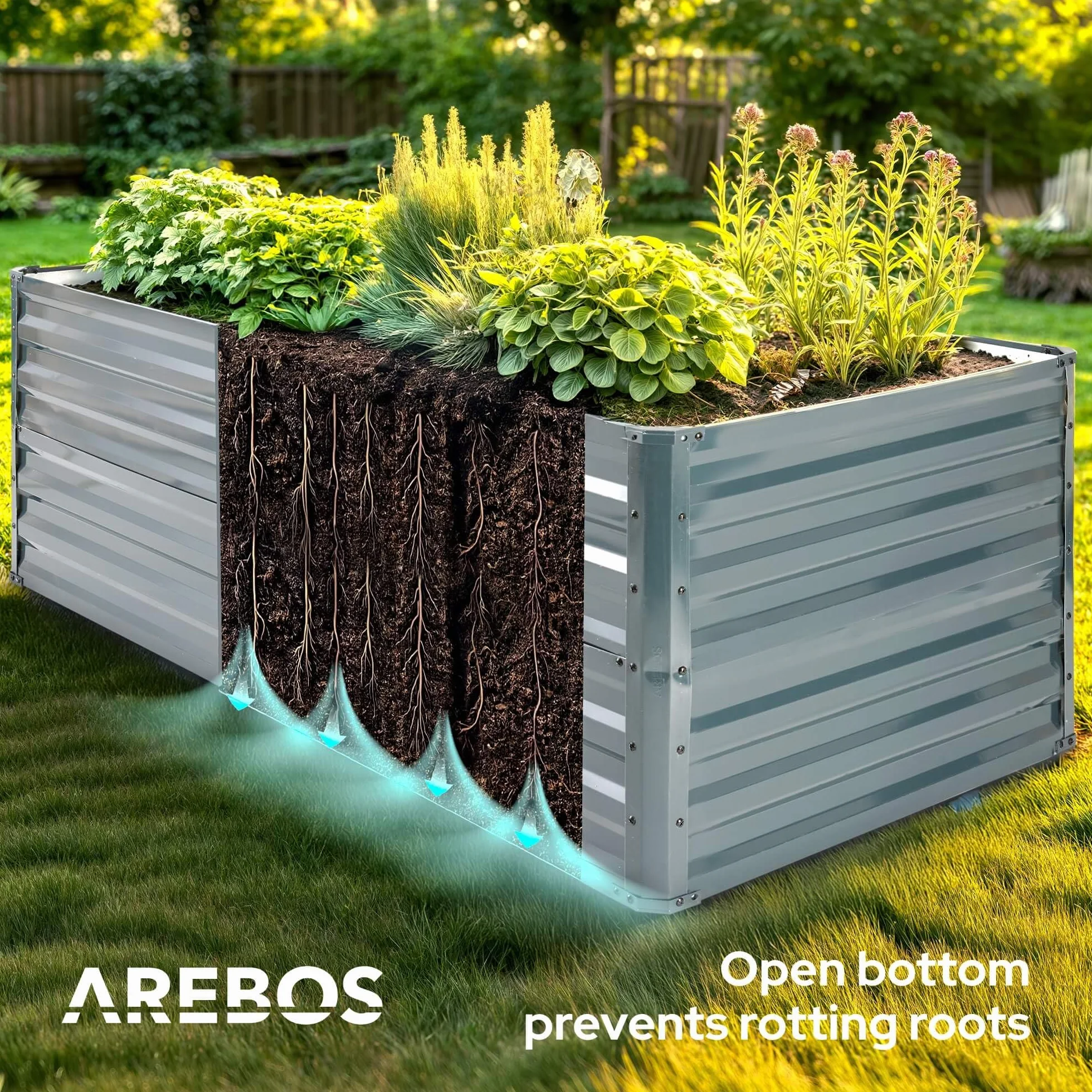 Arebos Metalowe łóżko ogrodowe 240x90x45 cm | łóżko ogrodowe ze stali ocynkowanej | odporne na warunki atmosferyczne i rdzę łóżko do sadzenia | prostokątne łóżko warzywne do ogrodu i patio