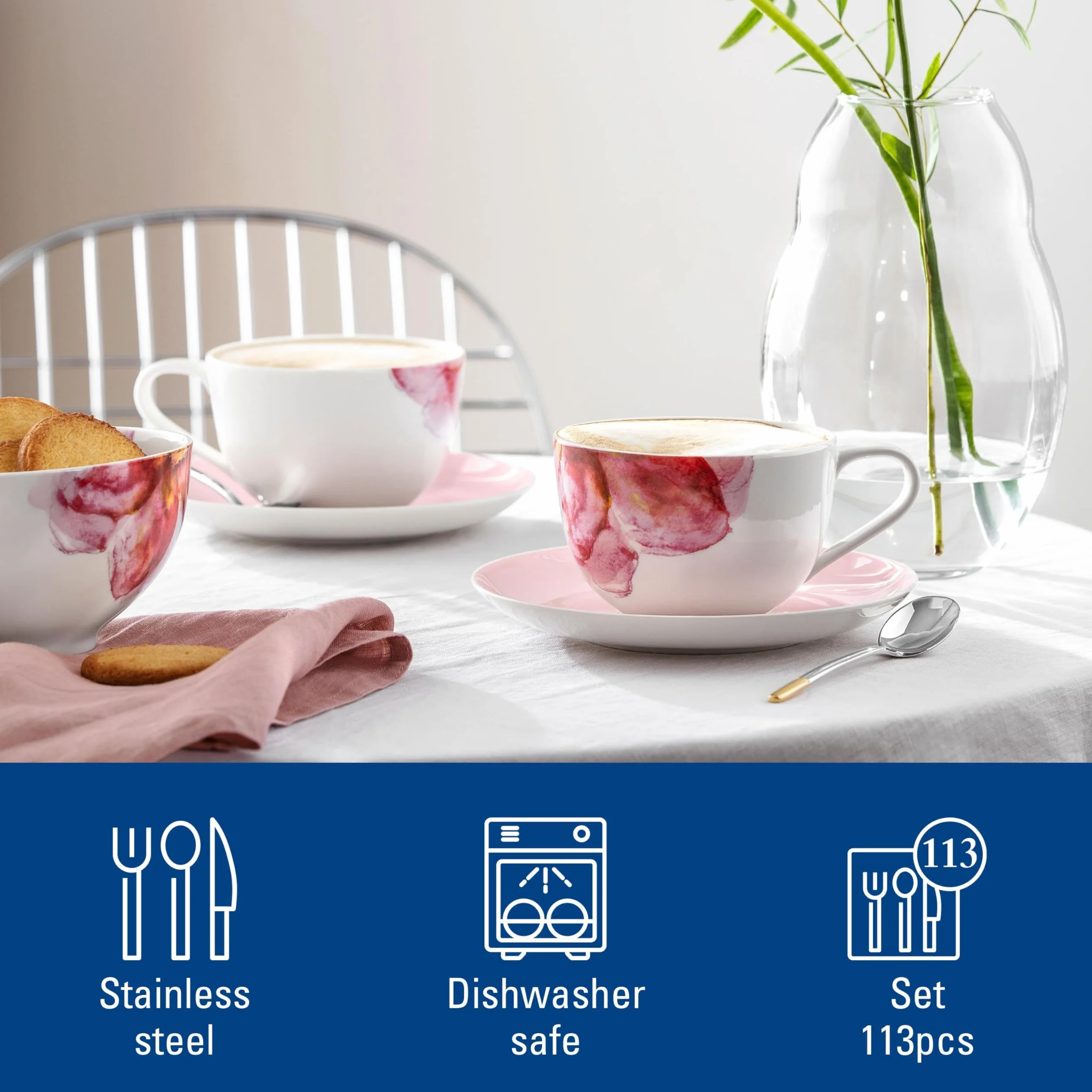 Villeroy & Boch Ella Zestaw Sztućców, Srebrny, 113-Częściowy