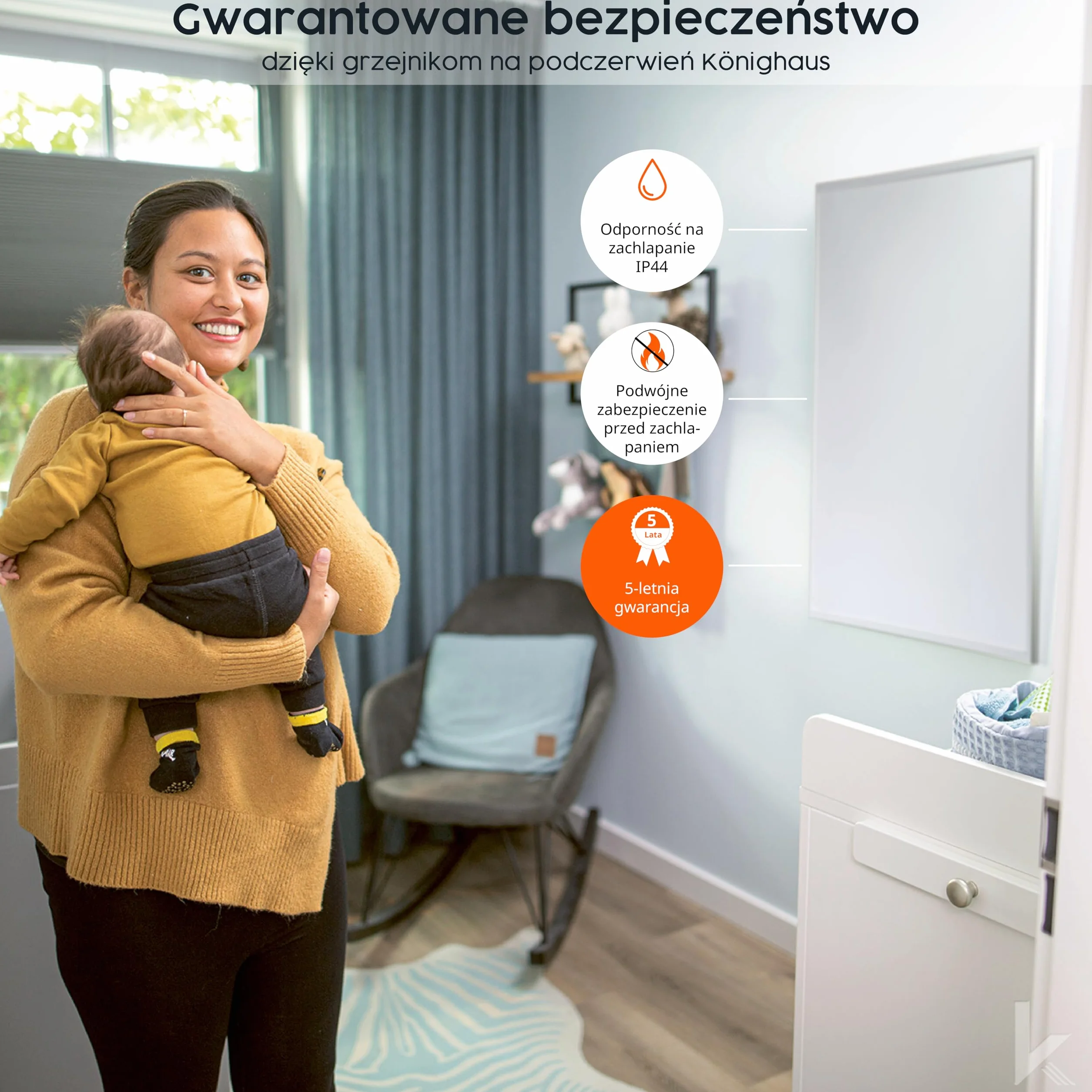 Könighaus grzejnik na podczerwień – 1000 W Eco-Model ✓ Podwójne zabezpieczenie przed przegrzaniem ✓ Grzejnik osiąga temperaturę roboczą w 2-4 min ✓ Do montażu na ścianie ✓ termostat