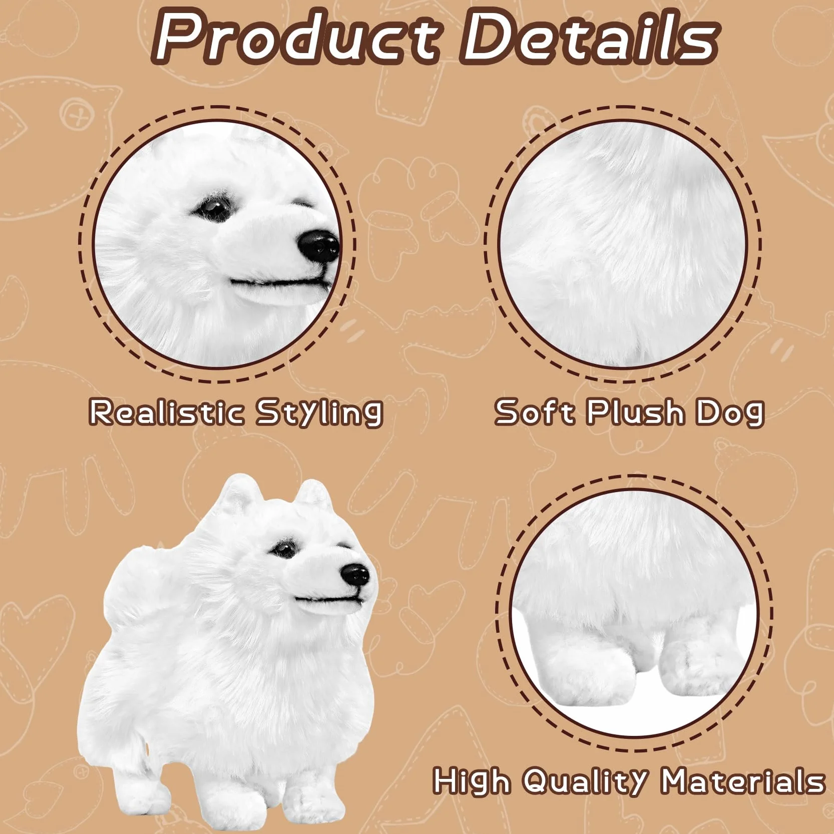 lilizzhoumax Zabawka Samoyed 32 cm / 12 cali, symulacja realistycznej lalki, pluszowe zwierzę, urocze zabawki dla dzieci