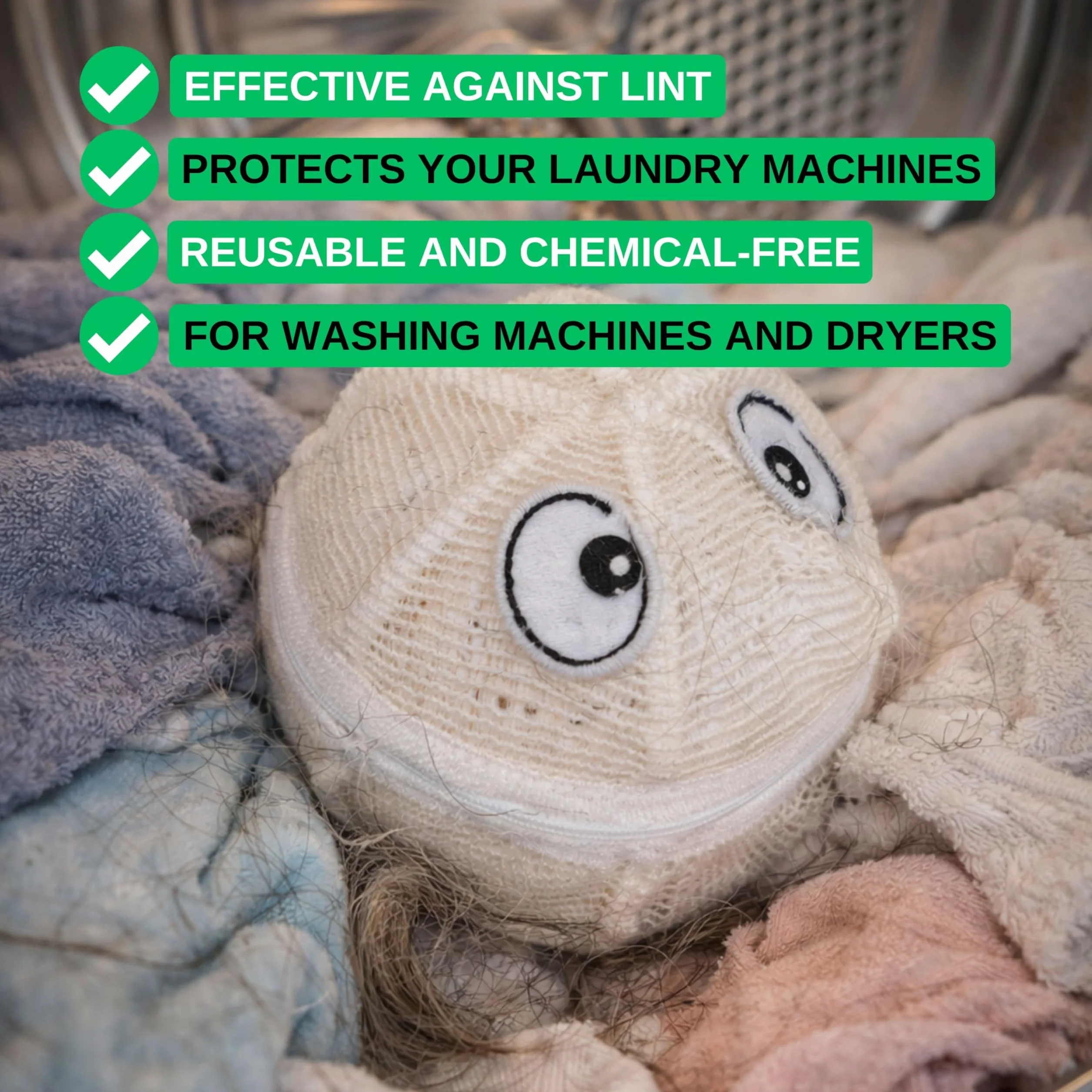 WASHMONSTER łapacz do włosów do pralki, suszarki do prania, 2 zestawy, niebieski i biały, filtr do włosów zwierzęcych, ludzkich włosów, sitko do kłaczków, Ø 106 mm, piłka do prania z perłami do prania