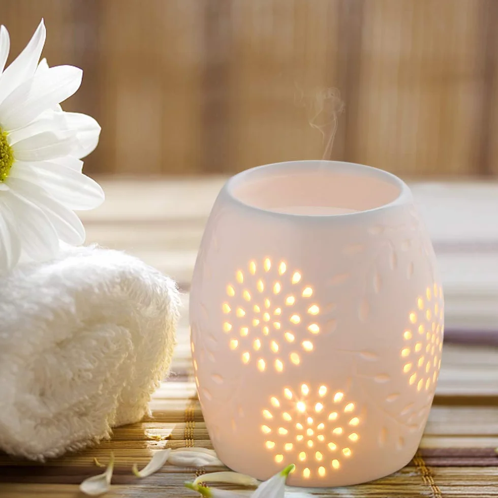 ecooe lampka aromatyczna świecznik na tealighty lampka aromatyczna wykonana z ceramicznej bieli z dyfuzorem zapachowym z łyżeczką świecową