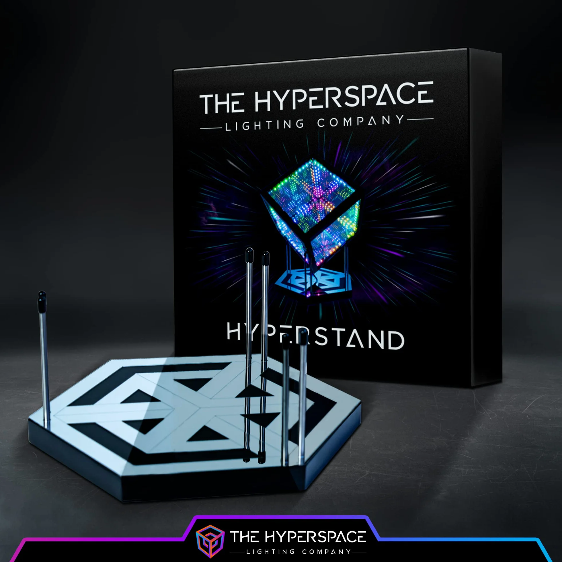 HyperStand do lampy LED HyperCube Infinity Cube – stojak ekspozycyjny 12,5 cala z solidną bambusową podstawą, metalowe pręty ze stali nierdzewnej i laserowo wygrawerowane akrylowe hiperlustro – pasuje