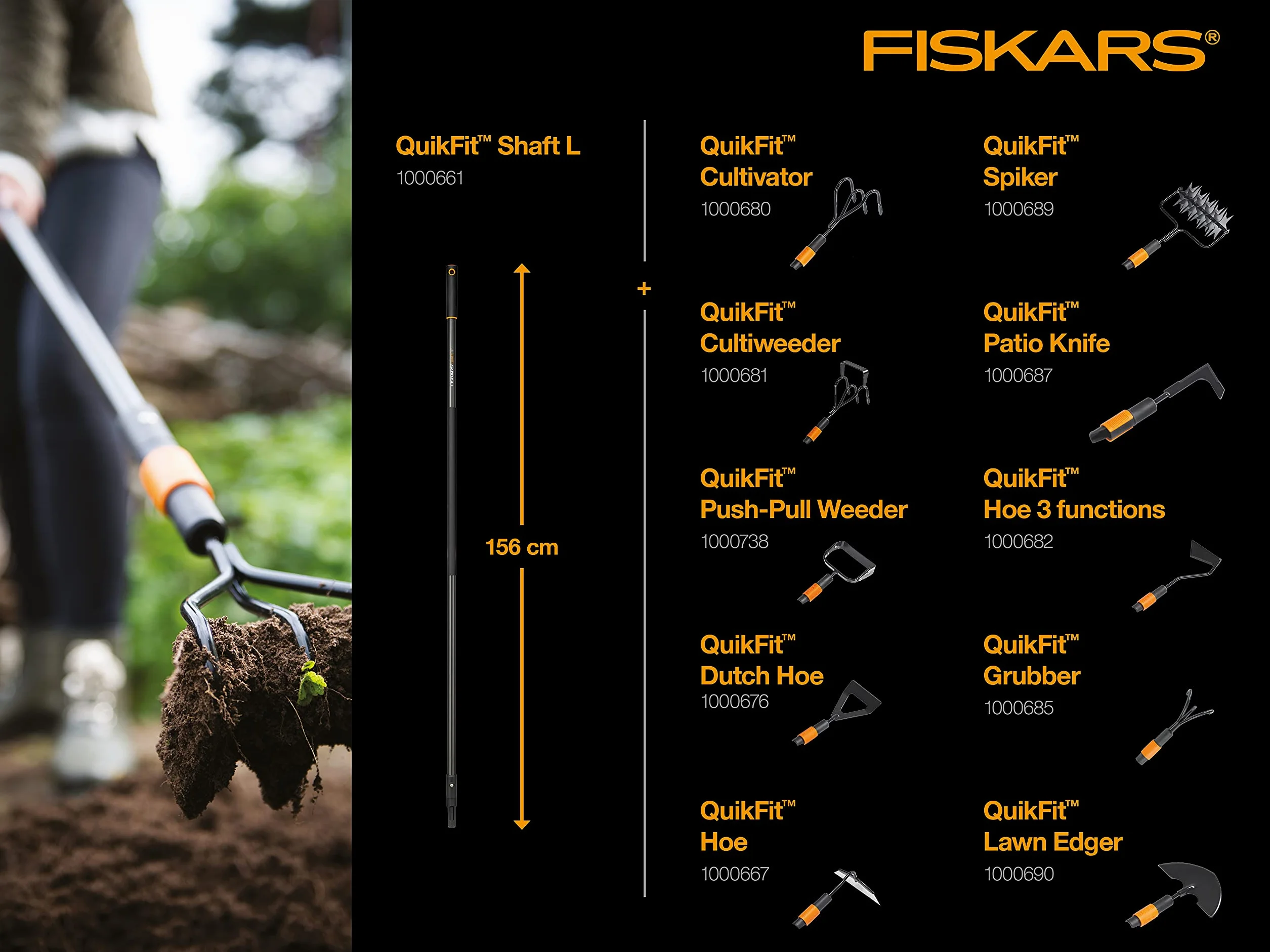 Fiskars Aerator obrotowy, Głowica, Szerokość: 20,5 cm, stal, Czarno-pomarańczowy, QuikFit, 1000689