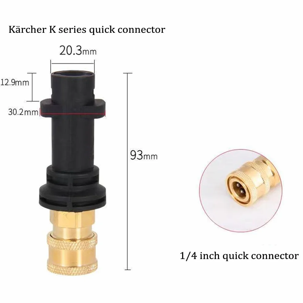 Adapter do pistoletów do myjki wysokociśnieniowej, 1/4" mosiężne szybkozłącze gniazdo do Kärcher serii K K2, K3, K4, K5, K6, K7 armatka pianowa do myjki wysokociśnieniowej