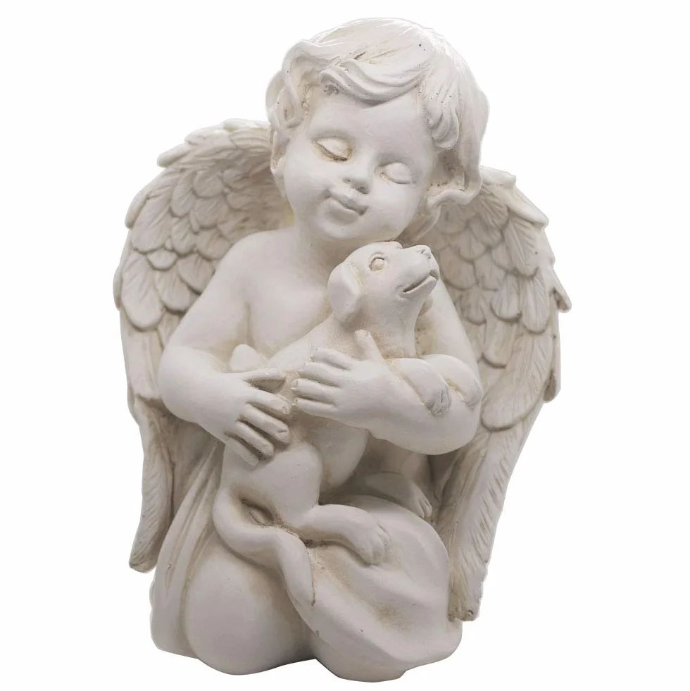 Statuetka Anioł z psem 18 cm pomnik wewnątrz na zewnątrz dom ogród