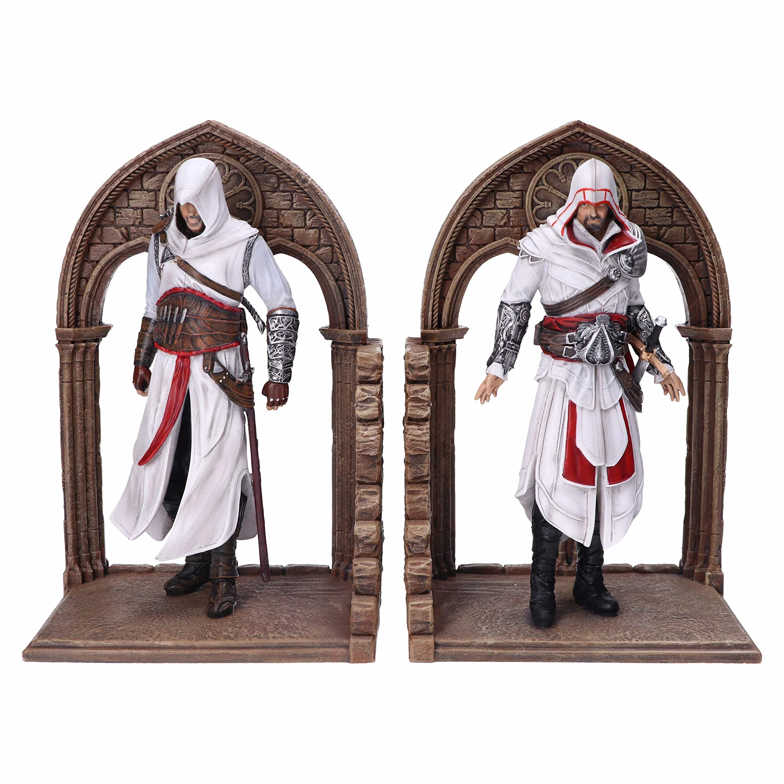 Nemesis Now Oficjalnie licencjonowane podpórki do książek do gier Assassin's Creed Altair i Ezio Library, żywica, brązowe, 24 cm
