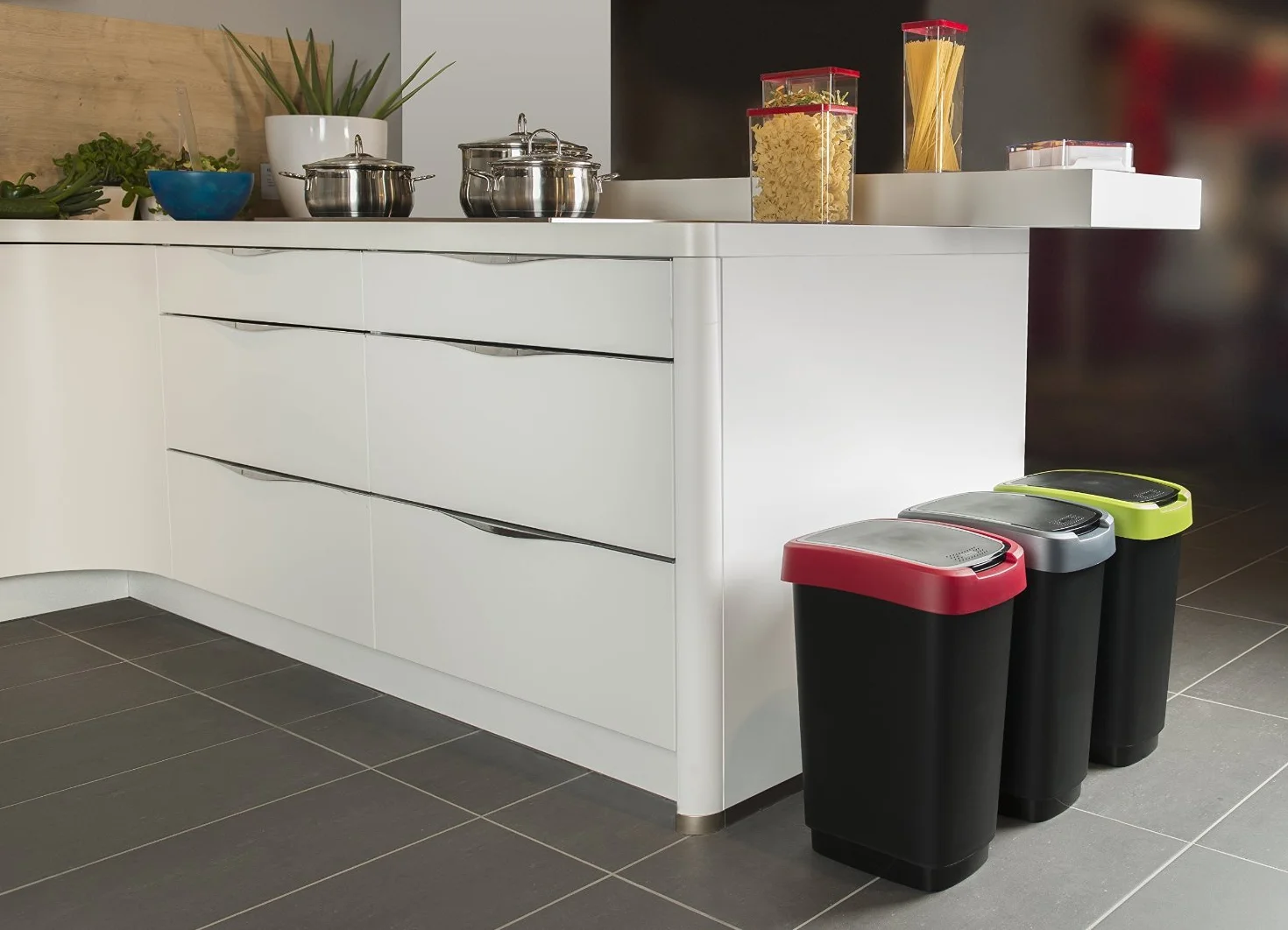 CURVER Abfalleimer "FLIP BIN" 10L Kosz na śmieci, srebrny/zielony, 18,9 x 23,5 x 35