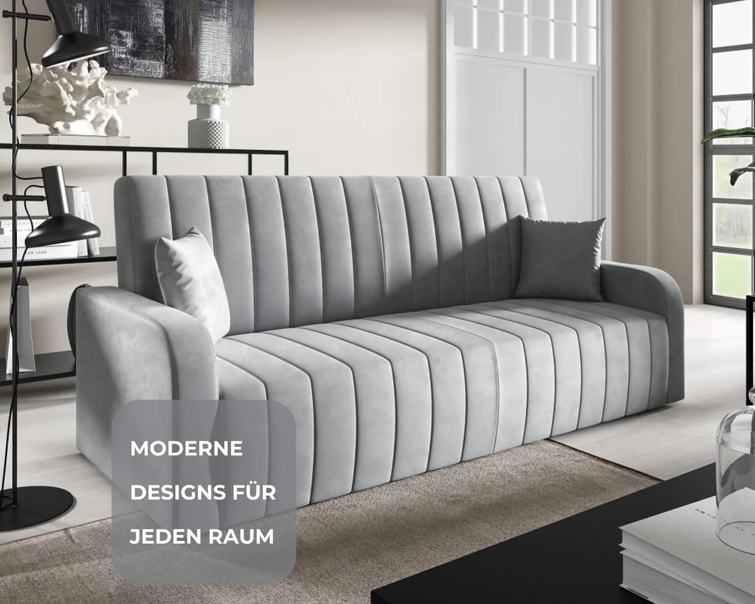 LIKMA Rozkładana Wersalka Otto Popielata 214 cm z Funkcją Spania, Pojemnikiem na Pościel, Sofa w Tkaninie Trinity 32
