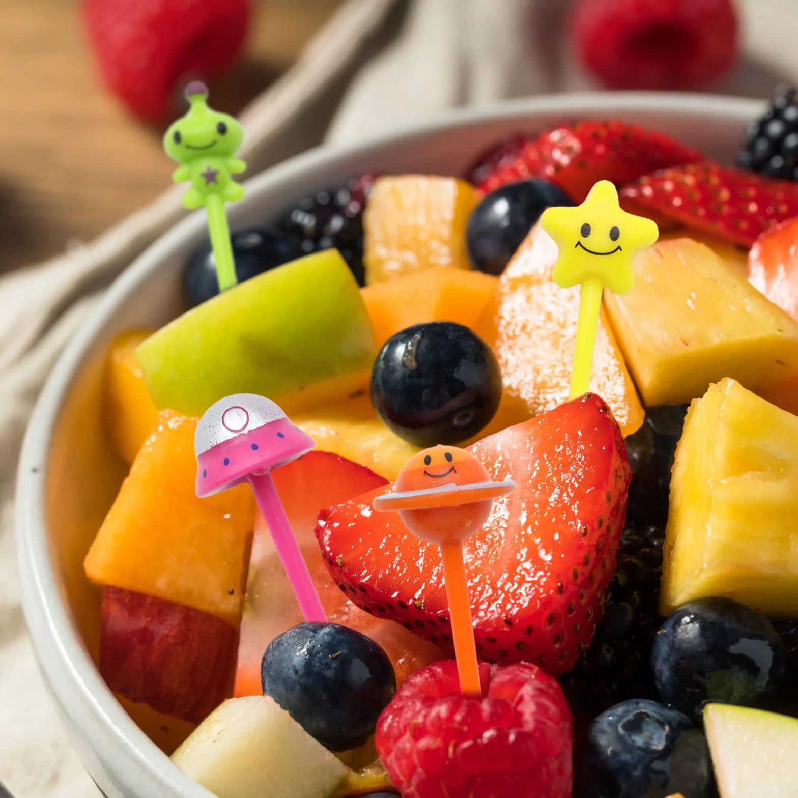 16 sztuk uroczych mini widelców do owoców dla dzieci, plastikowe, akcesoria dla dzieci/dorosłych, wysokiej jakości tworzywo sztuczne, łatwe do czyszczenia wykałaczki do owoców