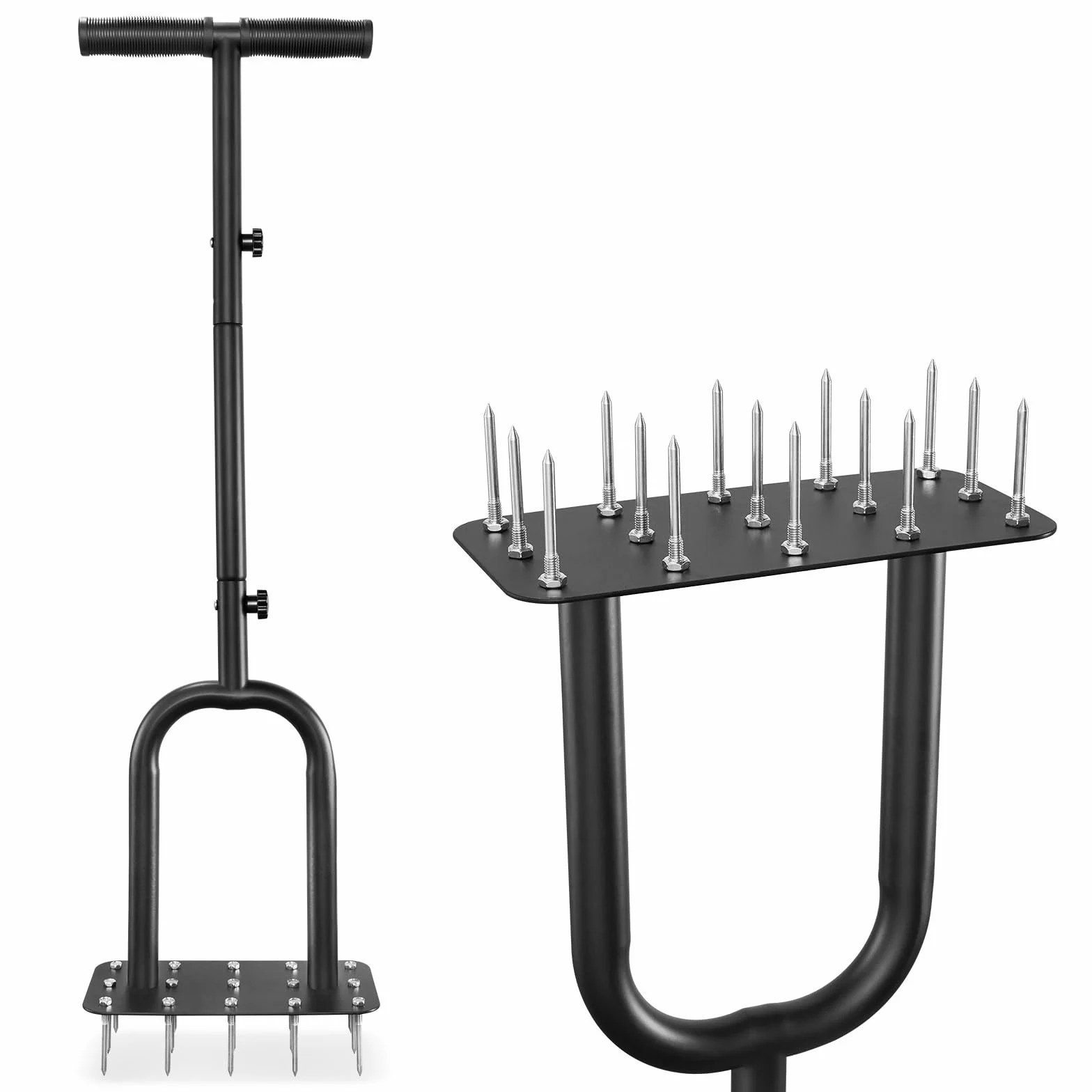 Napowietrzacz trawnika z 15 stalowymi gwoździami, napowietrzacz trawnika, aerator do trawnika, wertykulator z uchwytem T, napowietrzanie trawnika z masywnymi stalowymi kolcami o średnicy 6 cm