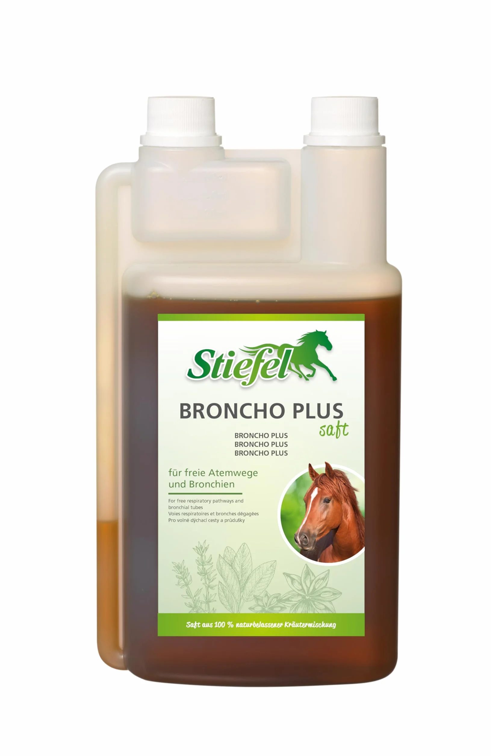 Stiefel Broncho Plus dla koni, na bazie ziół, może wspierać oskrzela i drogi oddechowe, płynny, 1 l