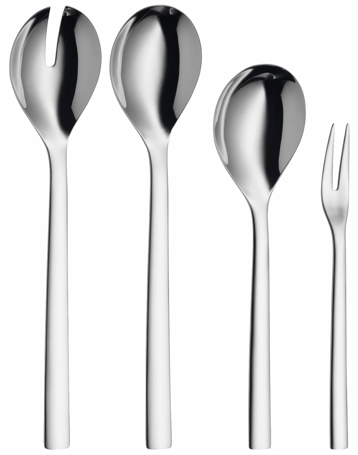 WMF Nuova części do serwowania, zestaw 4-częściowy, widelec do serwowania, łyżka do serwowania i sztućce do sałatek, 30 cm, stal nierdzewna Cromargan 18/10