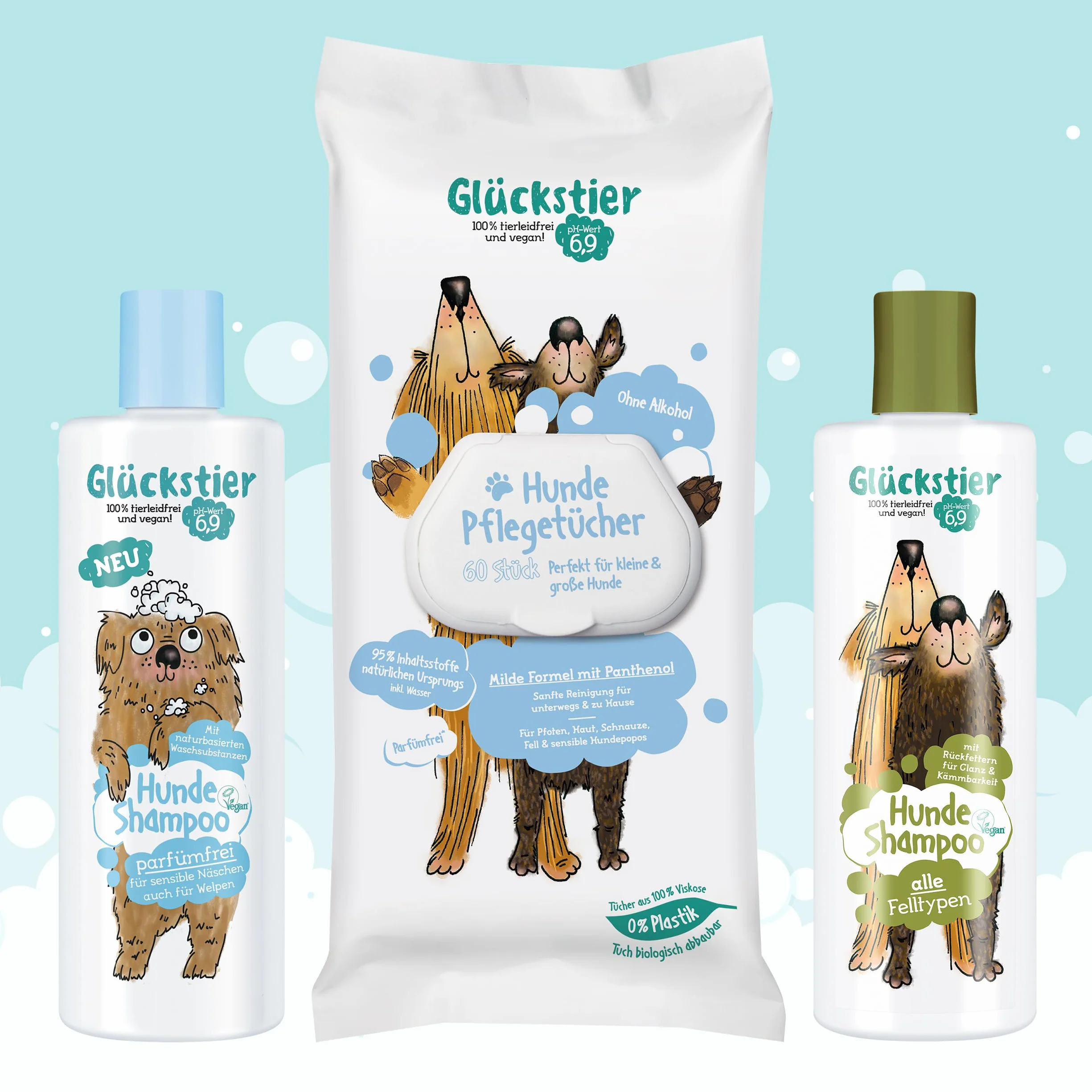 Glückstier Szampon dla psów 250 ml natłuszczający dla wszystkich ras błyszcząca sierść rozczesywanie pH wegański
