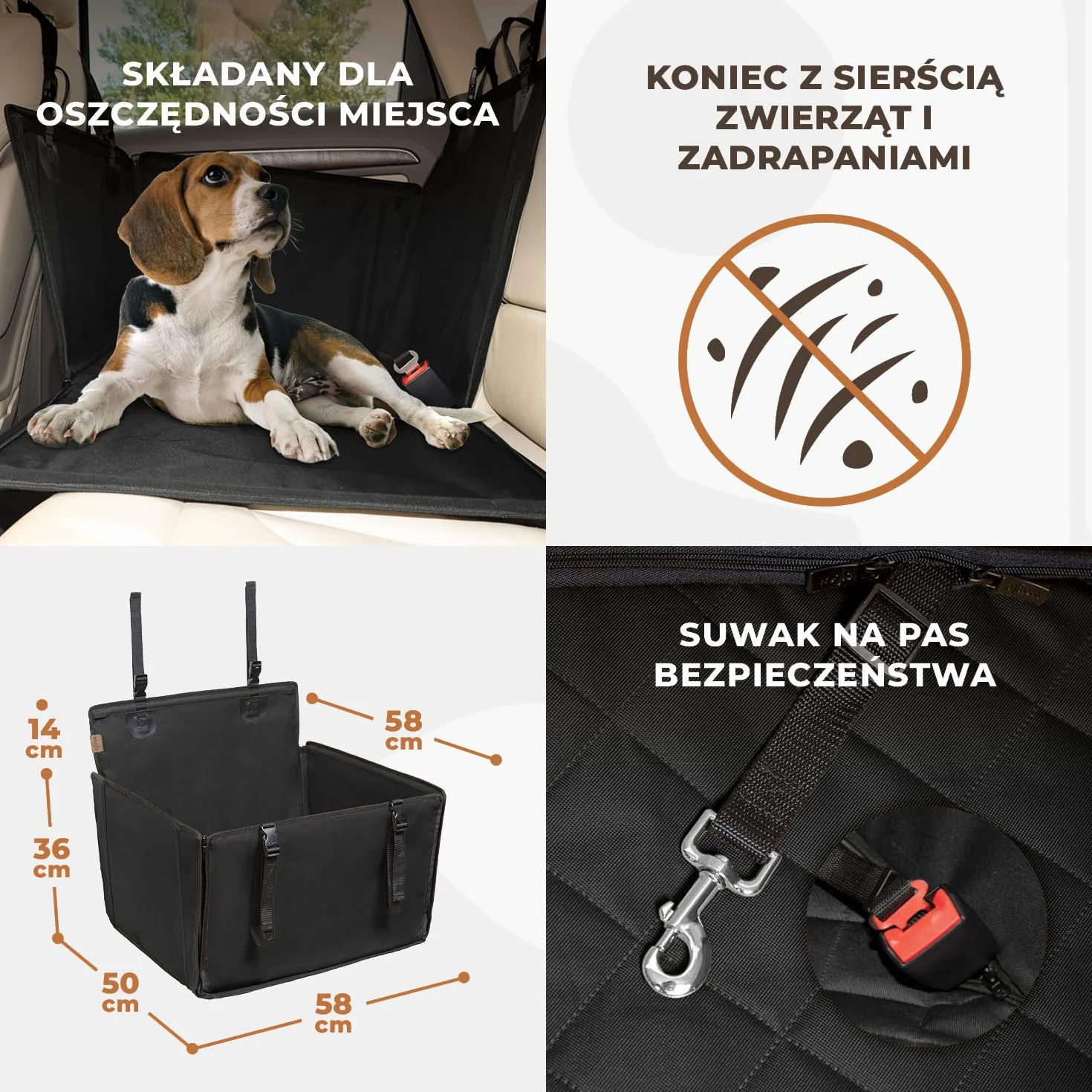 Wuglo Wyjątkowo Stabilny Fotelik Samochodowy dla Psa z Pasmem Bezpieczeństwa – Wodoodporny i Trwały Projekt na tylne siedzenie z 4 pasami mocującymi dla psów średnich i dużych do 18 kg