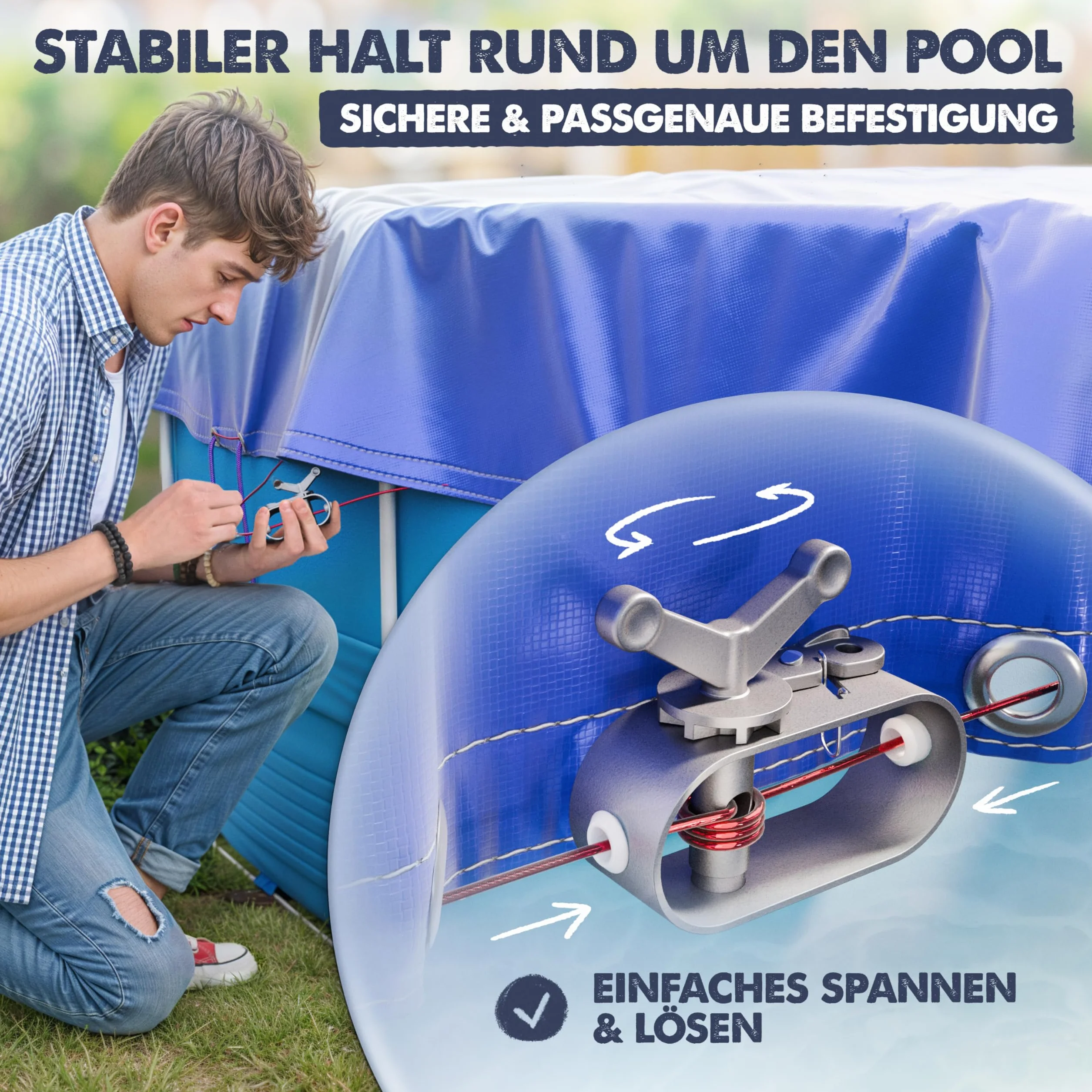 LAINFELD Okrągła osłona basenu, Ø 520 cm, łącznie z materiałem mocującym, plandeka na basen z grubego materiału o gramaturze 200 g/m², pasuje do basenu Intex Bestway
