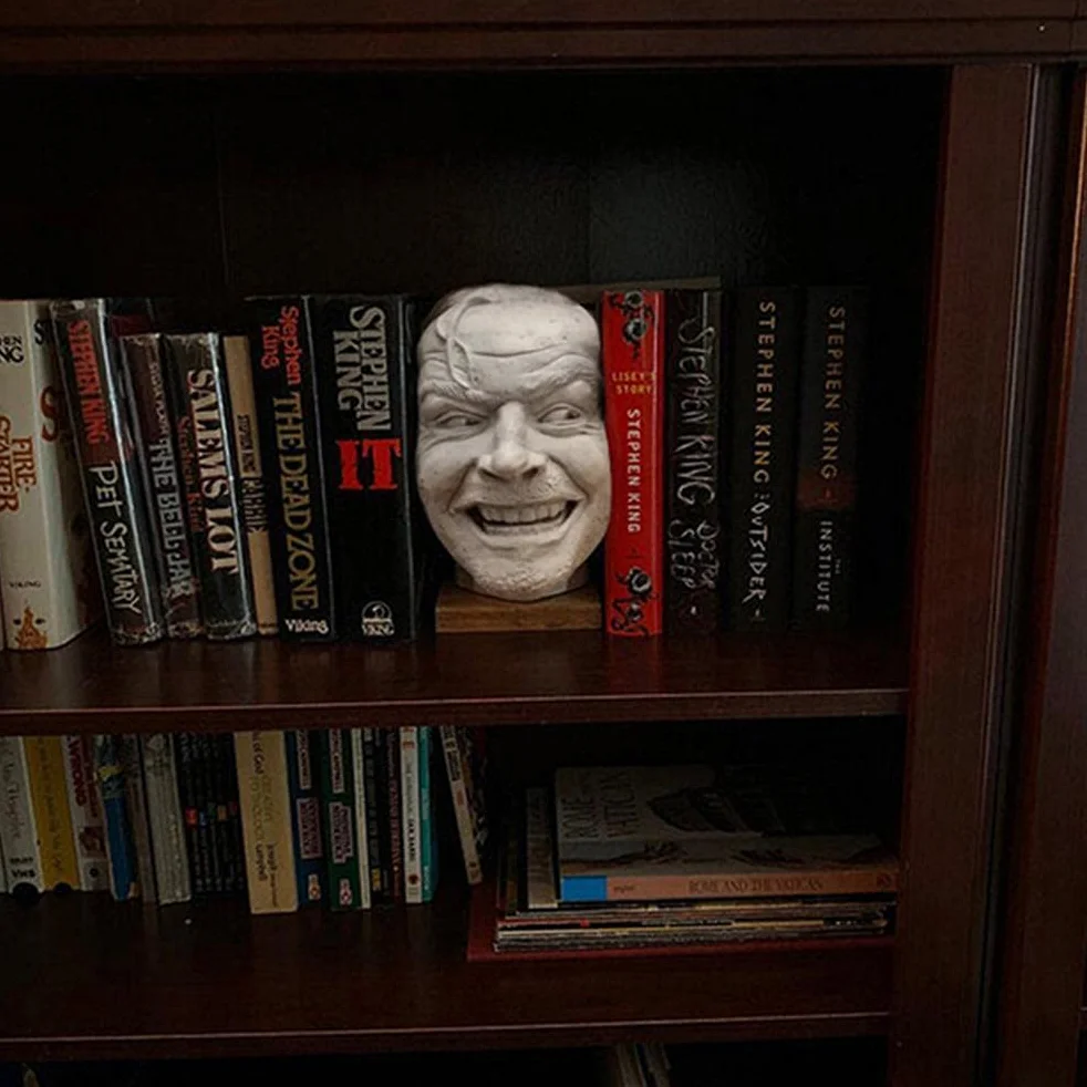 Podpórki do książek, rzeźba świecącej podpórki do książek – Library Here rzeźba Johnny'ego, żywica syntetyczna, ornament na biurko (białe)