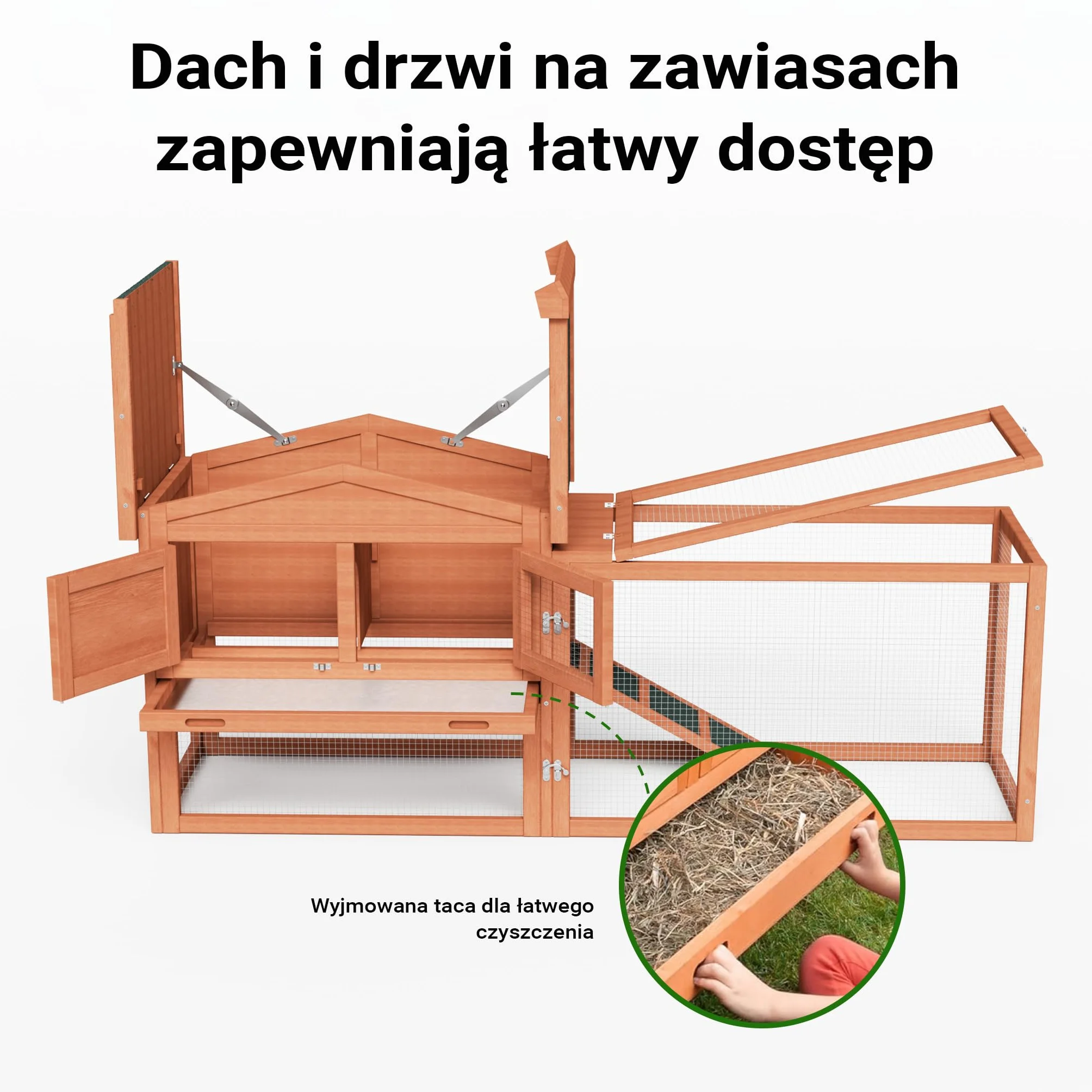 Klatka dla królików Wiltec XXL 1560 x 520 x 680 mm z wybiegiem i podwyższoną budką z drewna świerkowego, klatka dla królików z 2 piętrami, klatka dla małych zwierząt