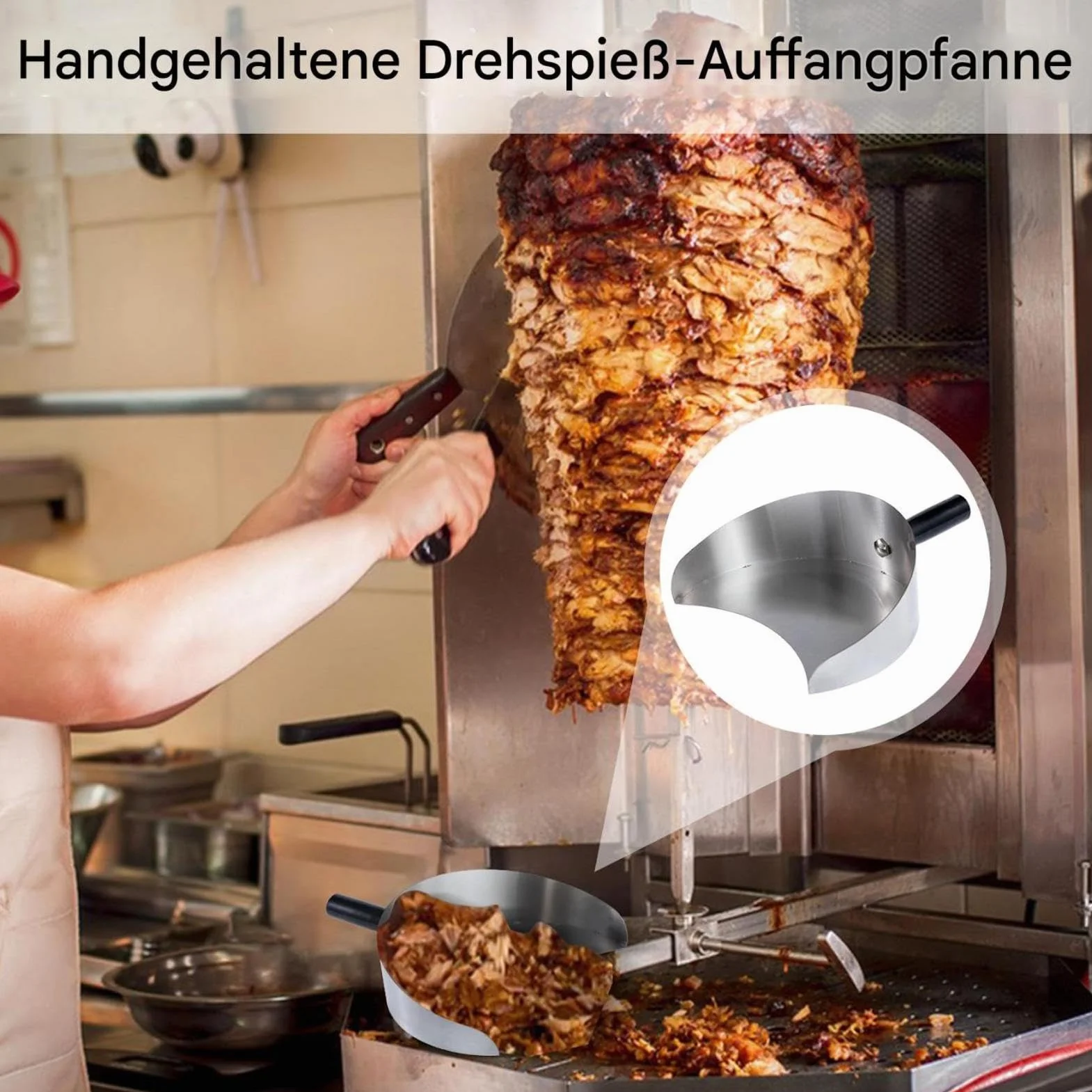 Rotisserie Patelnia do łapania mięsa, ze stali nierdzewnej, poręczna łopata do kebaba, praktyczna łopata do kebaba, patelnia do zbierania mięsa, trwałe akcesoria do do gyro, kebaba, pionowego