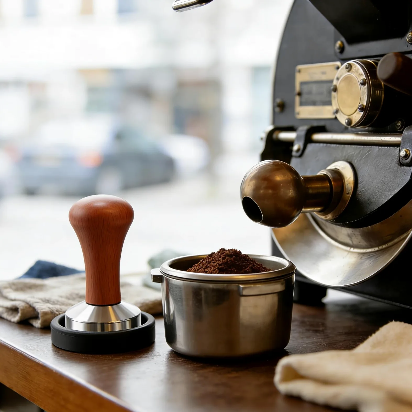 Tamper do espresso, 58 mm, tamper do kawy, z drewnianym uchwytem i matą silikonową, ubijak do kawy, silikonowy ubijak do kawy, ze stali nierdzewnej