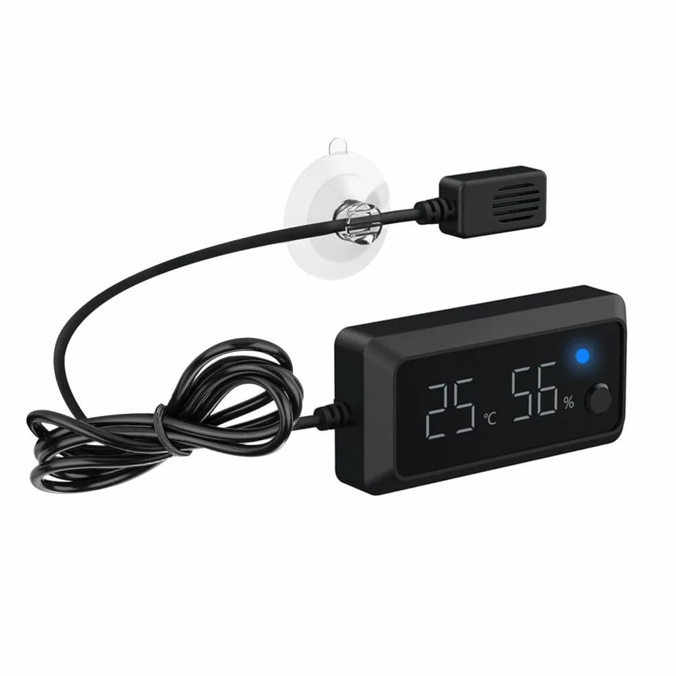 Gady, termo/higrometr, mini cyfrowy miernik wilgotności powietrza z wyświetlaczem LCD do gadów, inkubatorów, akwarium, drobiu, biura, salonu