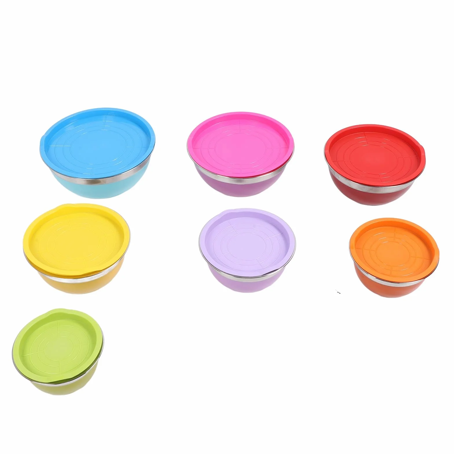 7PCS Miski z pokrywkami ze stali nierdzewnej plastikowe plastikowe miski gniazdowe Sałatkowe pojemnik na pokarm do pieczenia przygotowywanie porcji