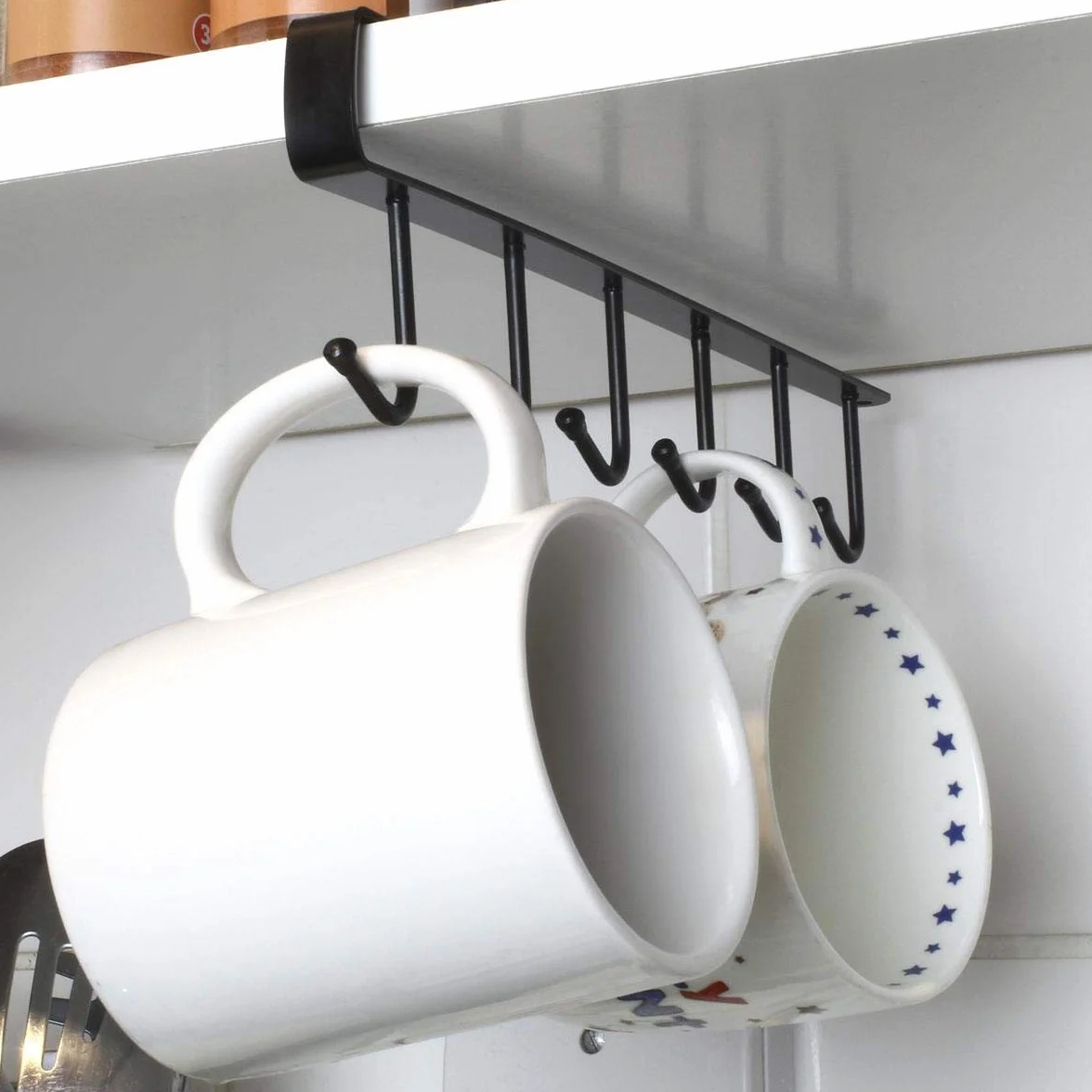 iGadgitz Home U7166 Metalowy wieszak do przechowywania montowany pod szafką (zestaw 2 sztuk), uchwyt pod półkę, pod szafkę z samoprzylepną podkładką mocującą, biały