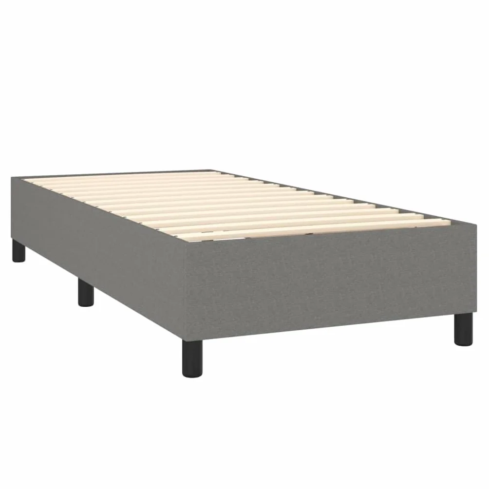 Tkanina z regulowanym zagłówkiem Łóżko kontynentalne Szary 100x200 cm | Łóżko kontynentalne z materacem i zagłówkiem, ciemnoszara tkanina 100x200 cm, sprężyny kieszeniowe