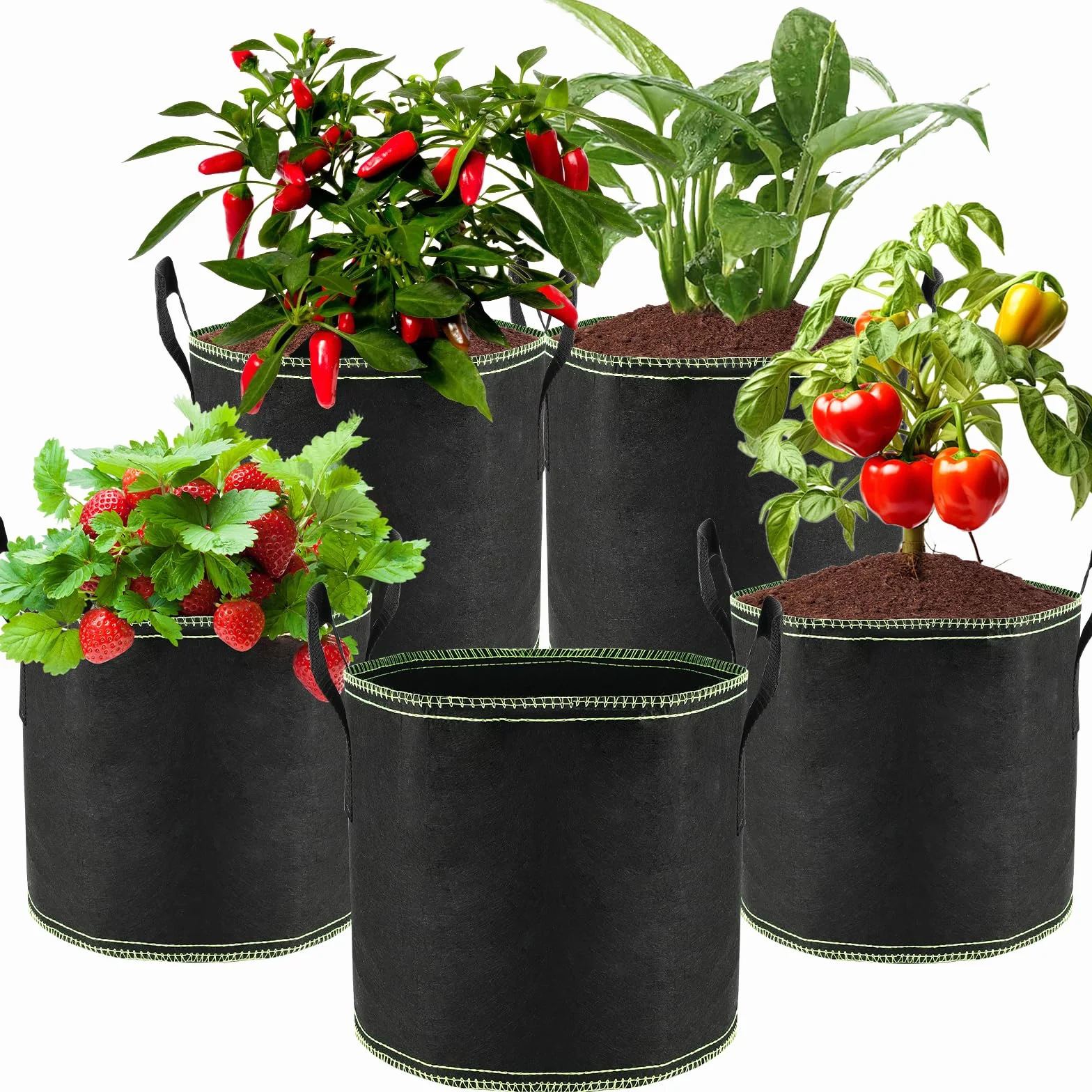 Zikenis 5 sztuk, 12 l, pojemnik na pomidory, worek na rośliny z uchwytami, pogrubiona i wentylowana doniczka ogrodowa, torba wielokrotnego użytku, na ziemniaki, pomidory, warzywa, kwiaty i truskawki