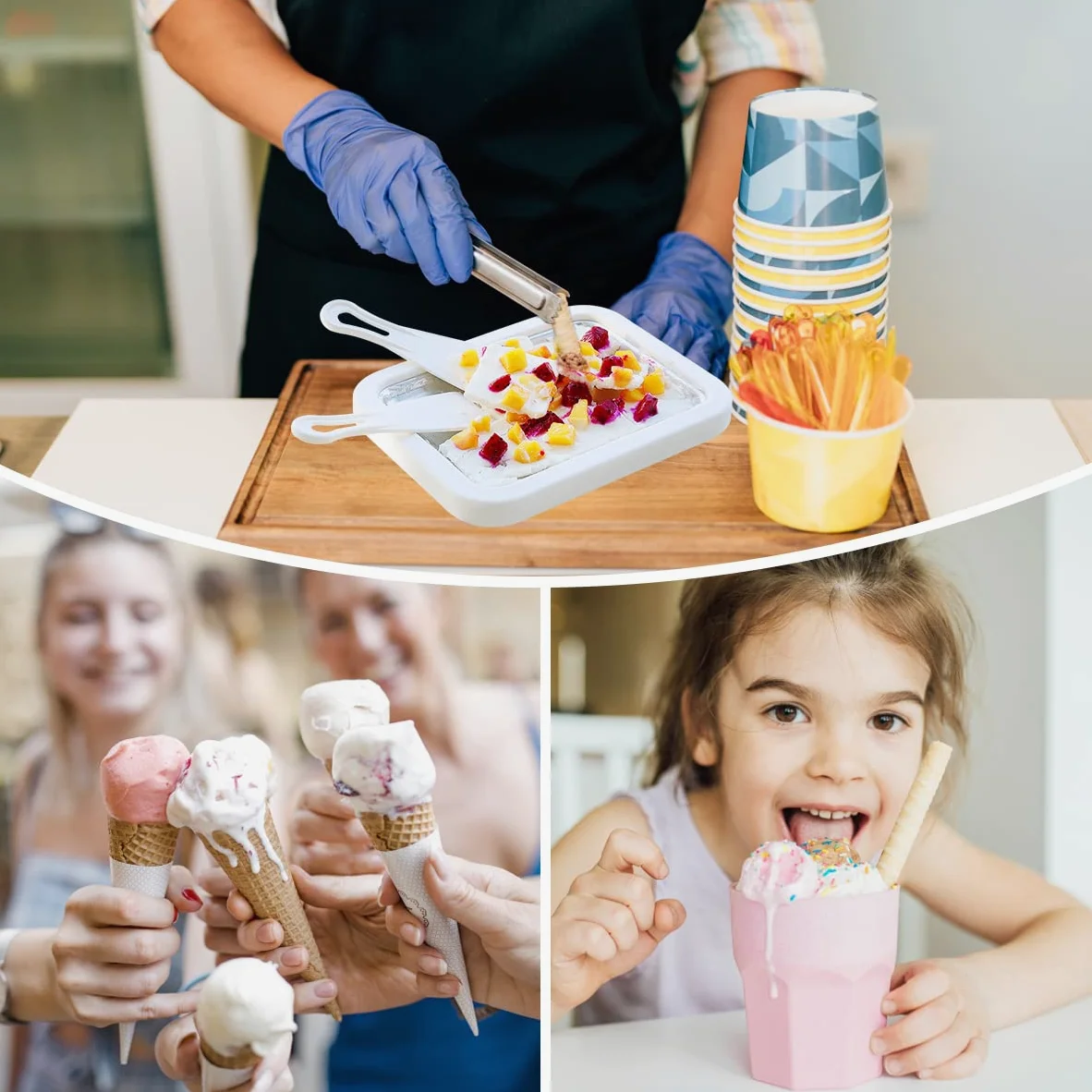 Patelnia do robienia lody z 2 szpatułkami, do samodzielnego robienia lody, sorbetu, mrożonego jogurtu, Gelato