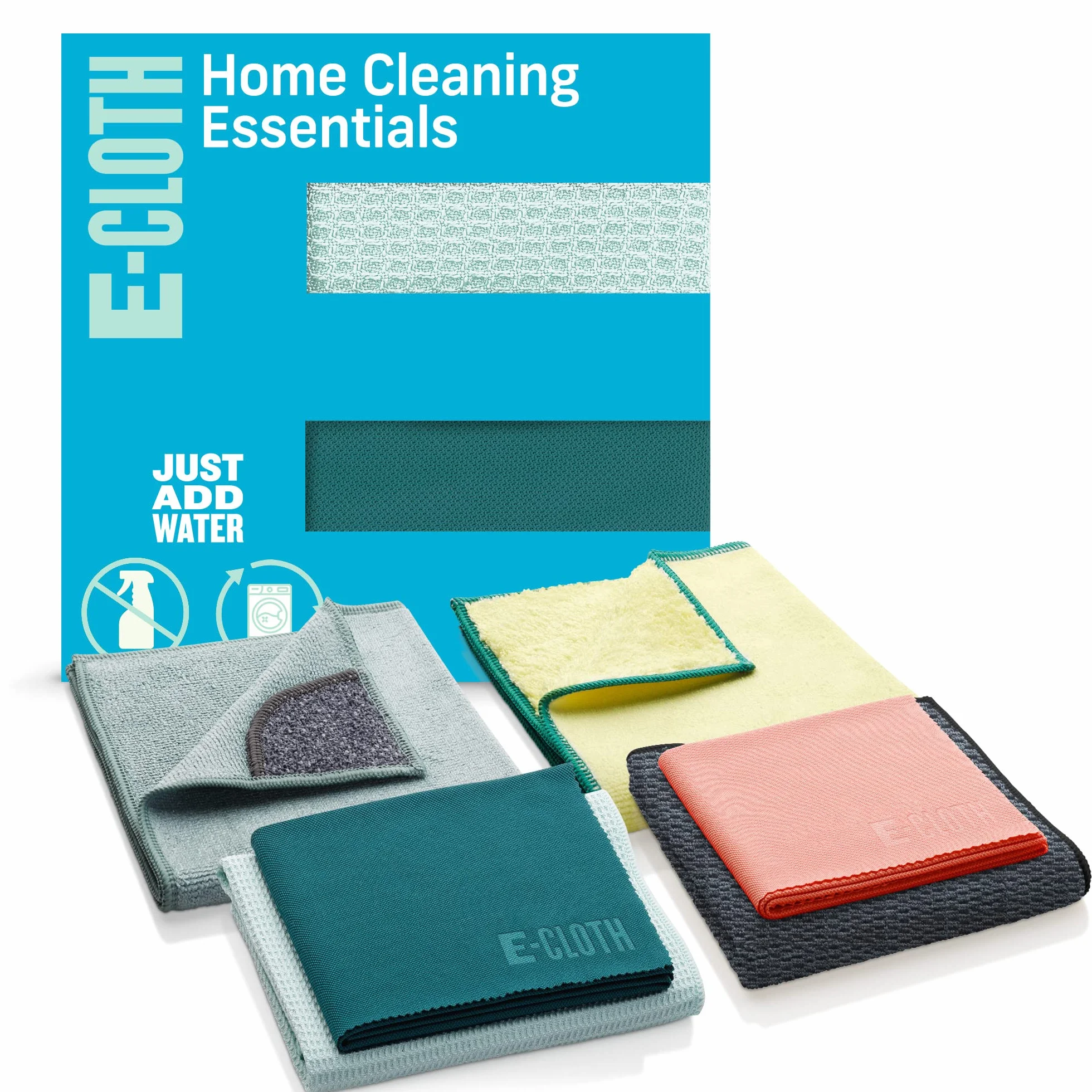 E-Cloth 6-pc Home Cleaning Essentials, Contains Multiple Microfiber Cleaning Cloths for a Streak-Free Clean Glass, Window, Kitchen, Dust, Granite, and Marble, 100 Wash Promise