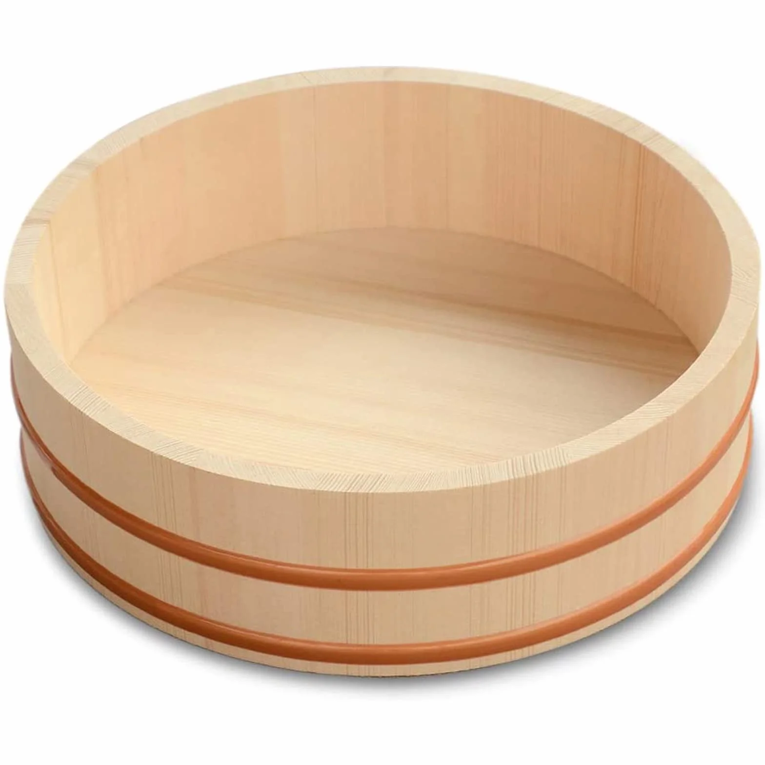 Adima Japońska drewniana Hangiri sushi miska do mieszania ryżu z miedzianą opaską sushi oke biała sosna drewno do sushi restauracji domu kuchni 12 rozmiarów, 27 x 7,5 cm